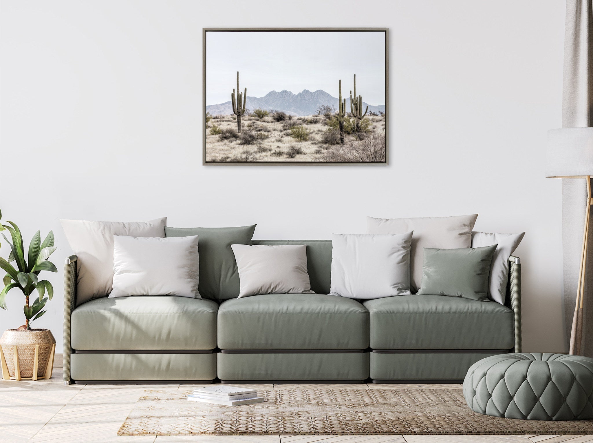 Sylvie Tall Saguaro Cacti Desert Mountain Framed Canvas by The Creative Bunch Studio