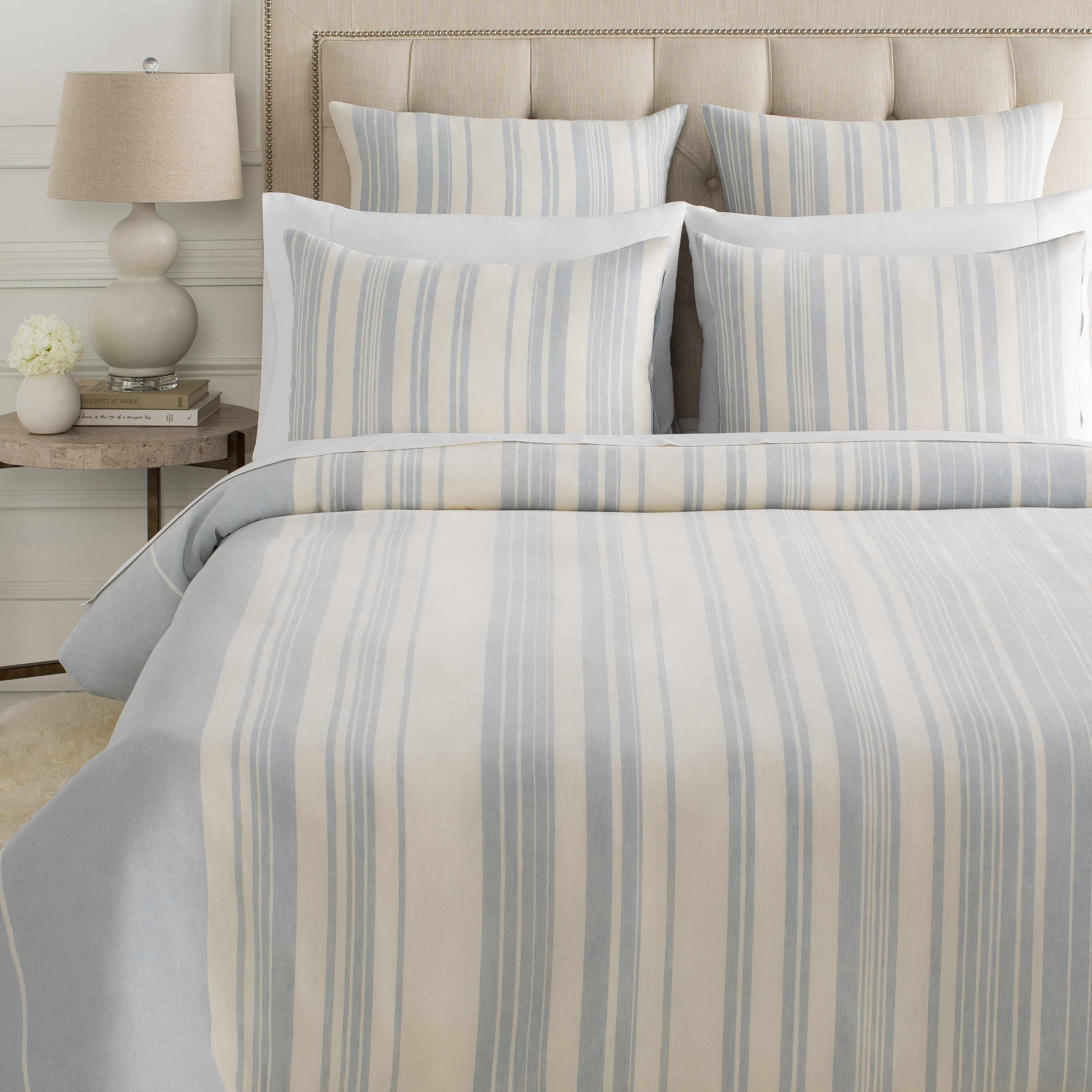 Baraniferho Ice Blue Striped Linen Bedding Set - PRHOMZ