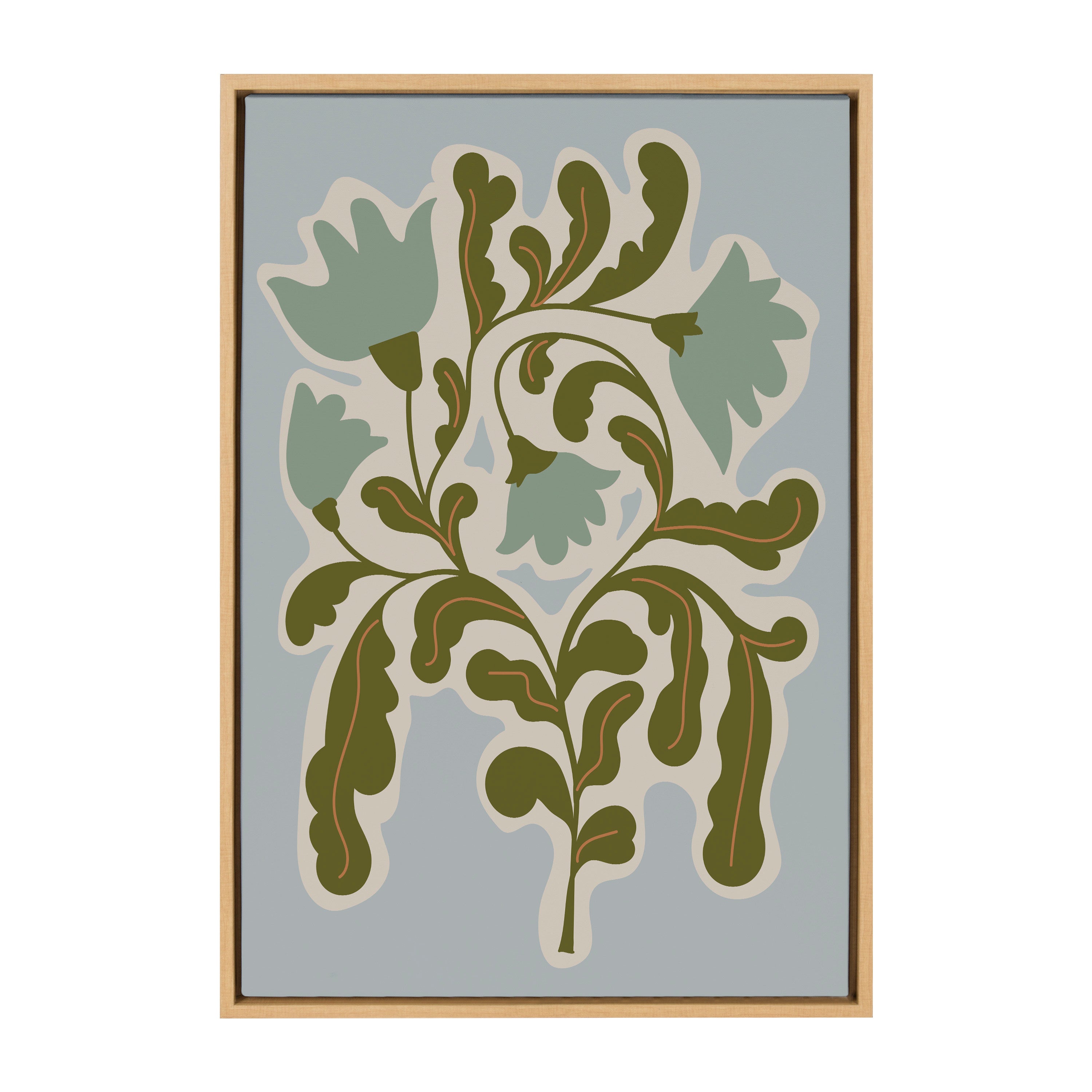 Sylvie Expressive Abstract House Plant Playful Blue Framed Canvas by The Creative Bunch Studio