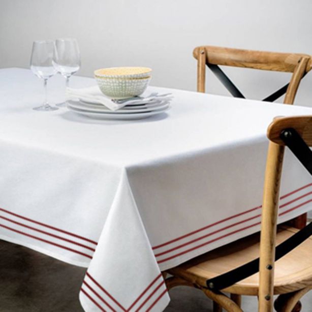 Triple Embroidery Border Sateen Poly Cotton Solid Table Cloth