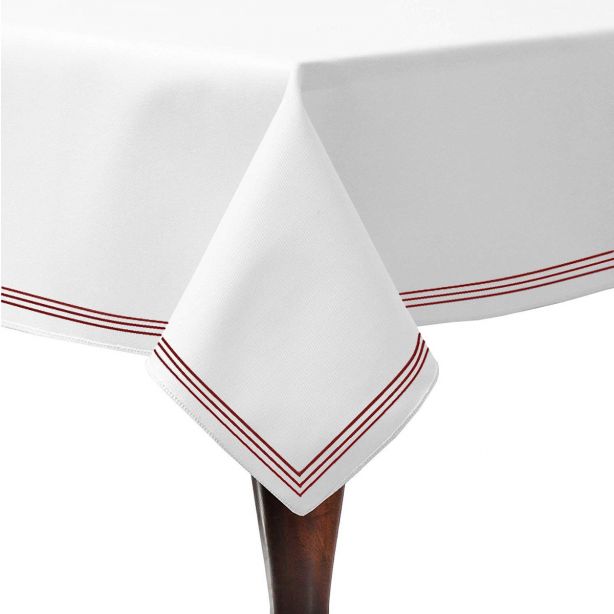 Triple Embroidery Border Sateen Poly Cotton Solid Table Cloth