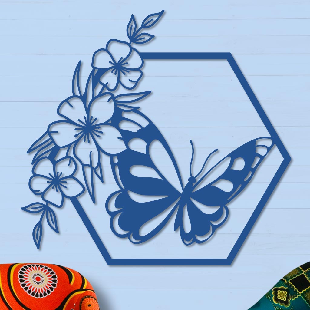 Butterfly in Hexagon with Buttercups Sign-7