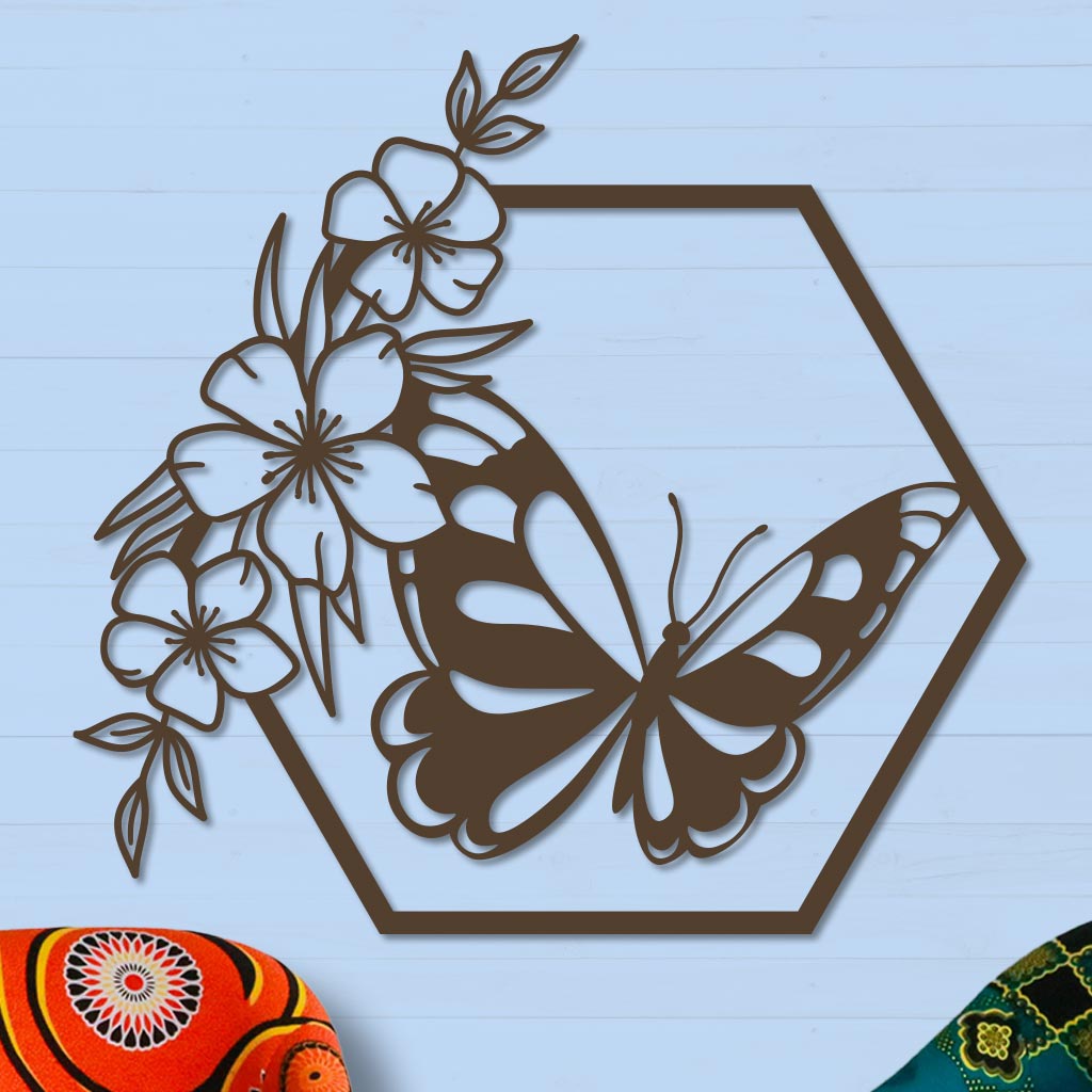 Butterfly in Hexagon with Buttercups Sign-3