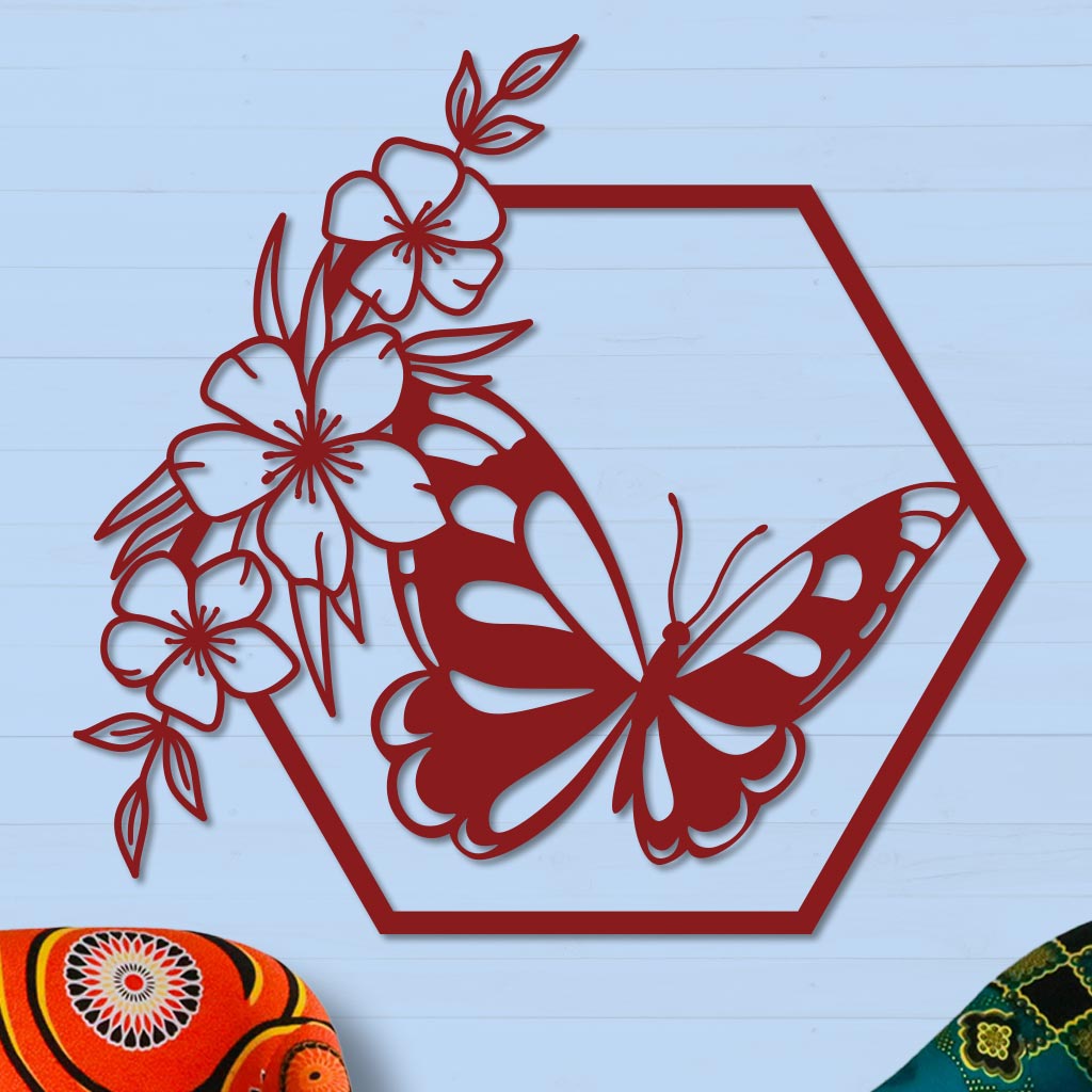 Butterfly in Hexagon with Buttercups Sign-8