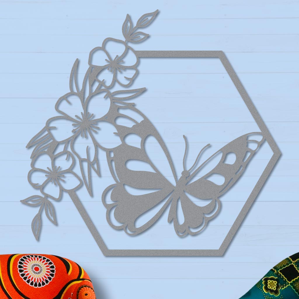Butterfly in Hexagon with Buttercups Sign-6