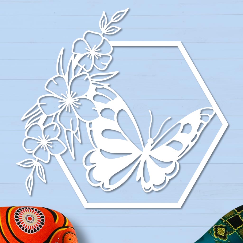 Butterfly in Hexagon with Buttercups Sign-4