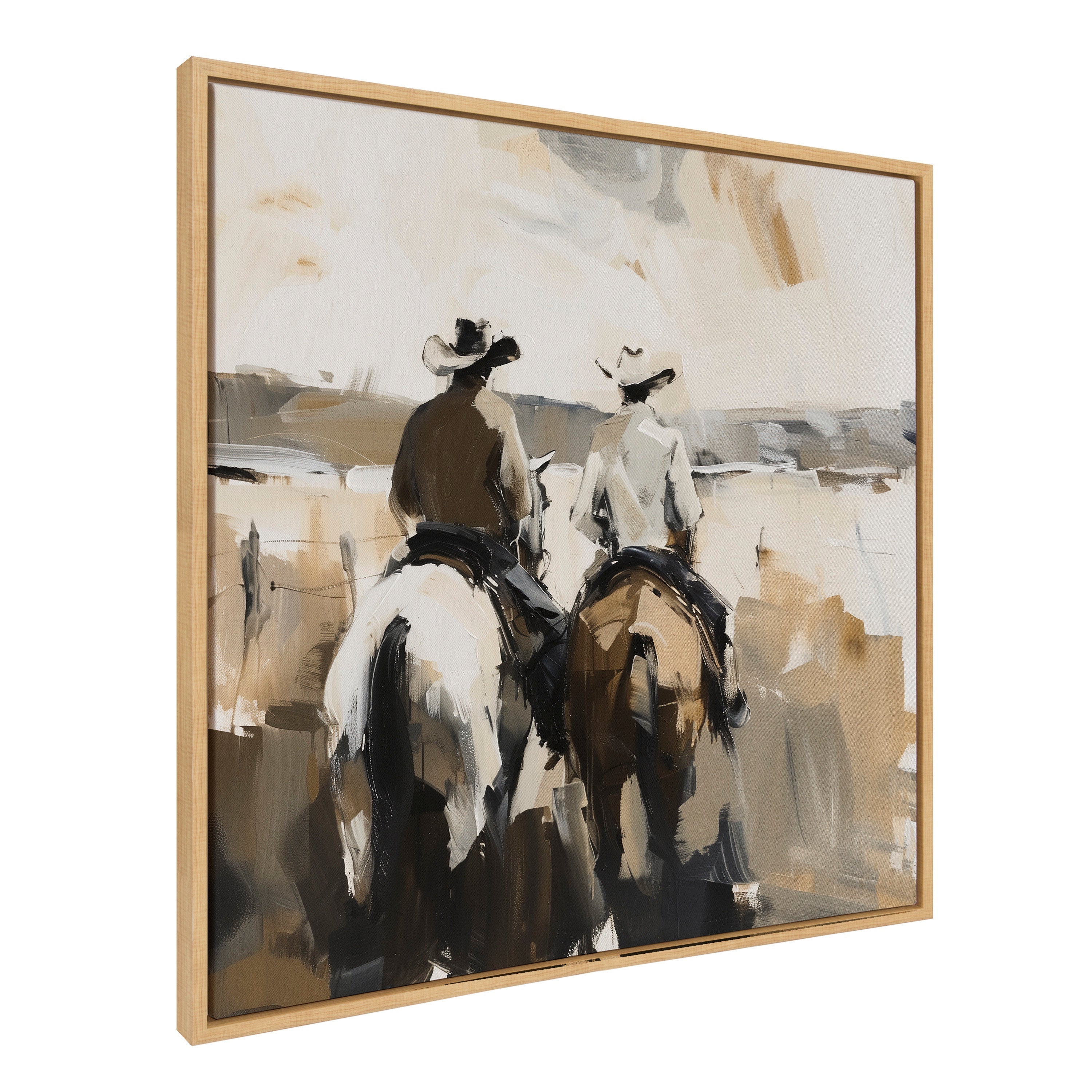 Sylvie Western Cowboy Horseback Ranch Abstract Neutral 1 Framed Canvas by The Creative Bunch Studio