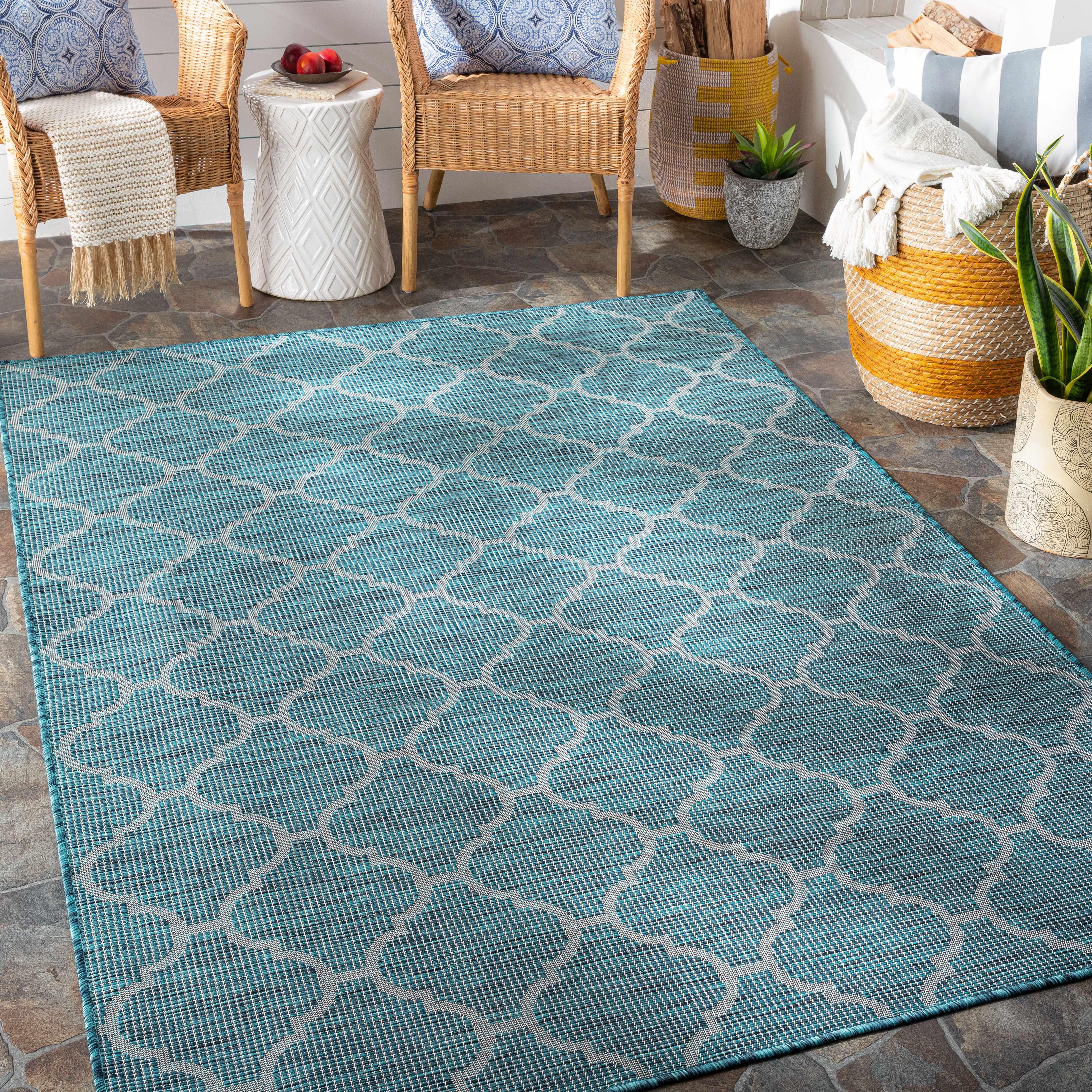 Unique Outdoor Trellis Area Rug, Teal - Clearance - PRHOMZ