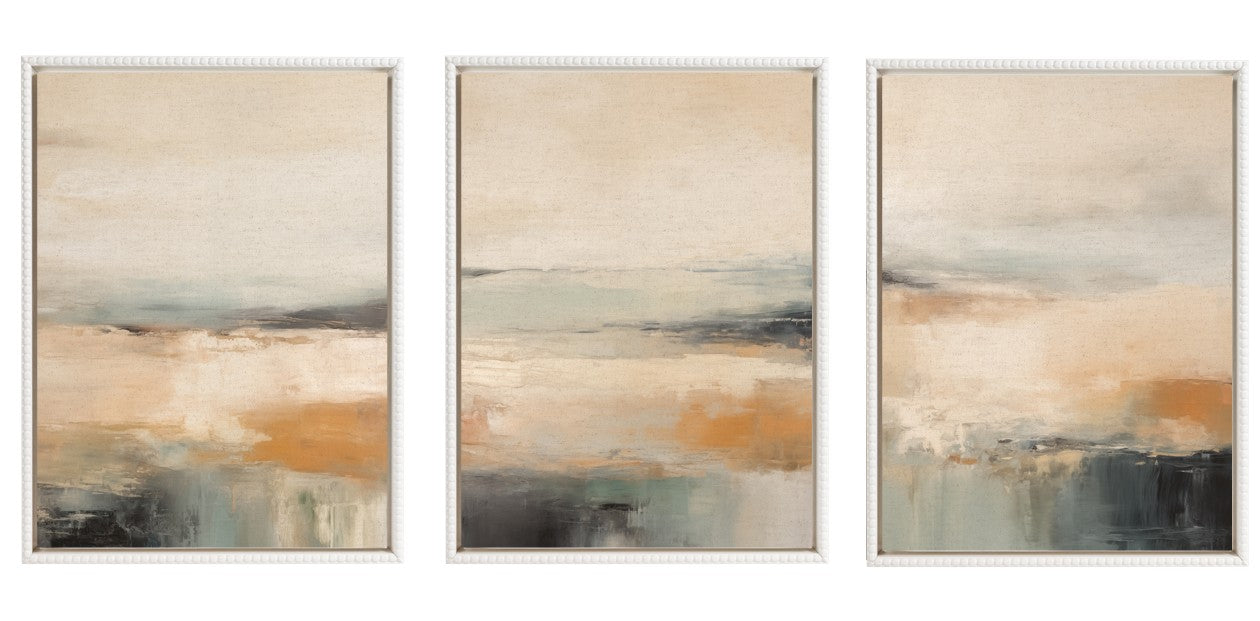 Sylvie Blue Beach Ocean Coastal Abstract Framed Canvas Art Set by The Creative Bunch Studio