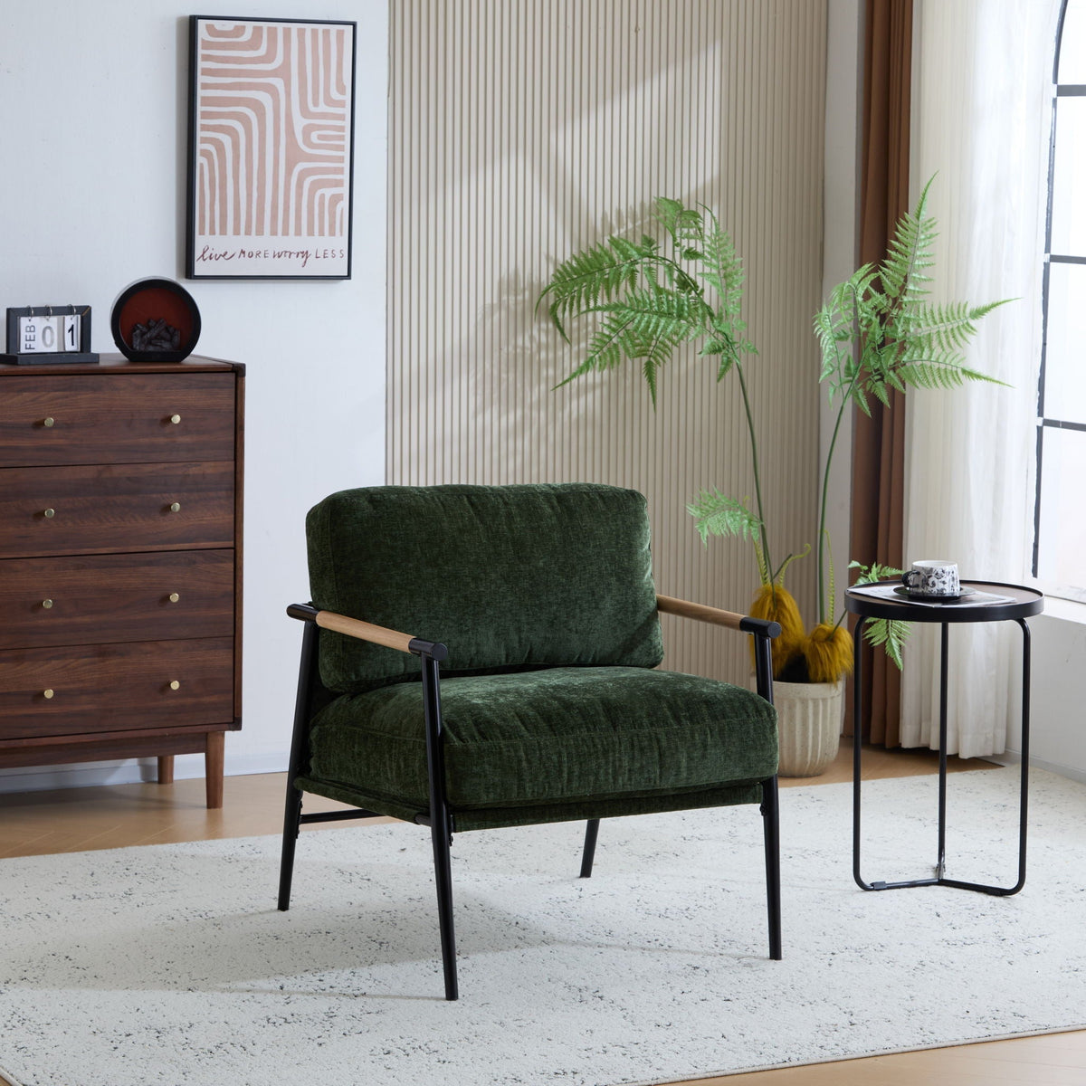 Modern Accent Chair with Plush Cushions and Wooden Armrests - Available in Multiple Colors