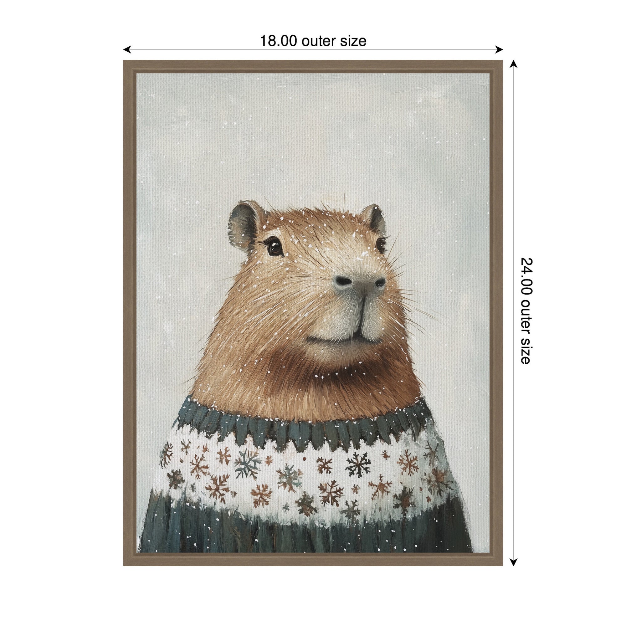 Sylvie Framed Canvas Capybara in Winter Snowflake Sweater by The Creative Bunch Studio