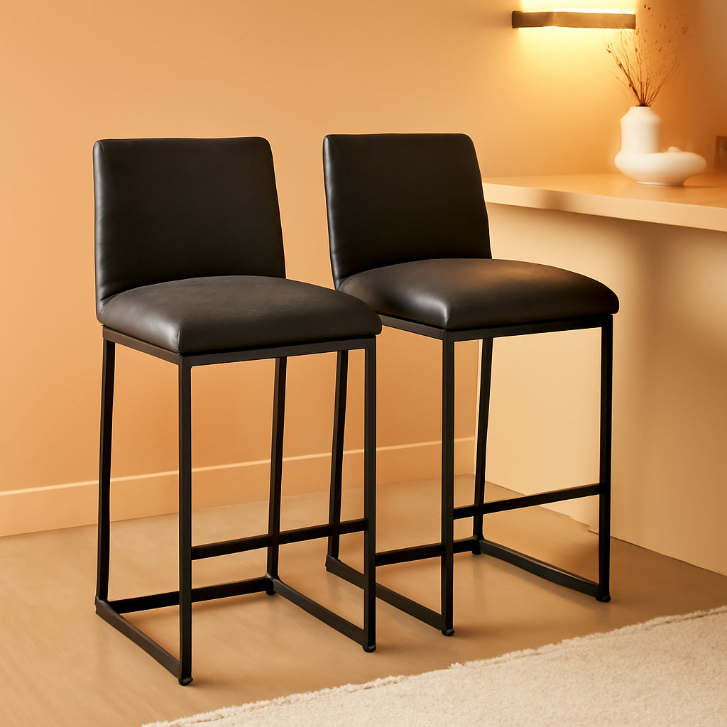 24 Inch Dark Gray Leather Counter Height Bar Stools Set 2