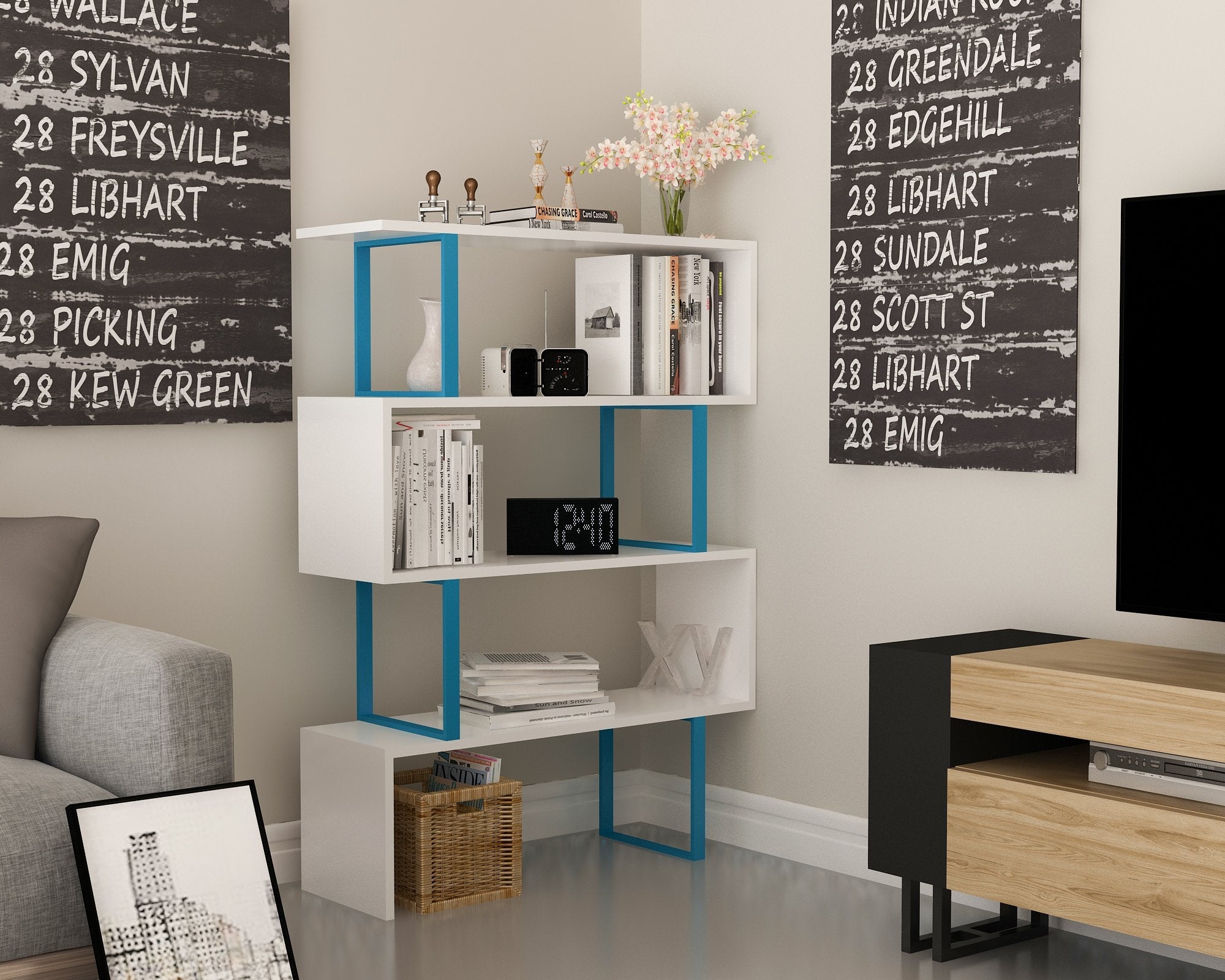 Adriana 49" Tall Metal Manufactured Wood Geometric Bookcase