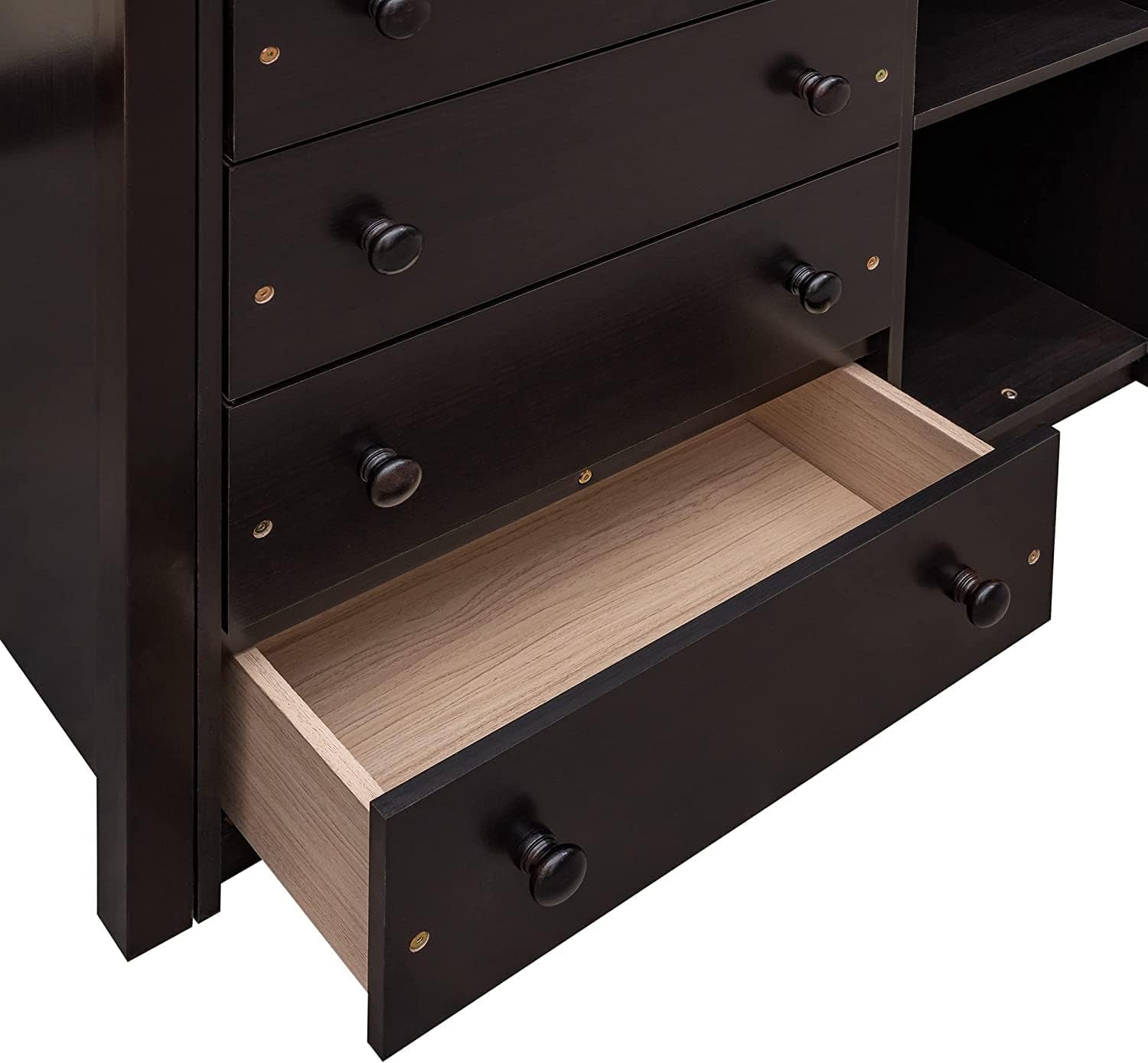 Espresso Twin Over Full Bunk Bed With Six Drawers Shelves