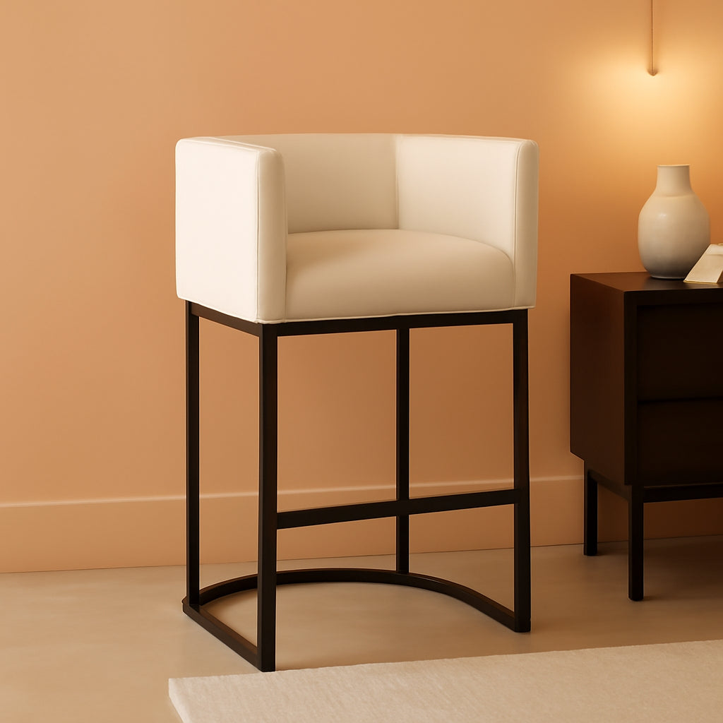 27 Inch Height Modern Barrel Counter Stool Antique White Bar Stool For Kitchen Island