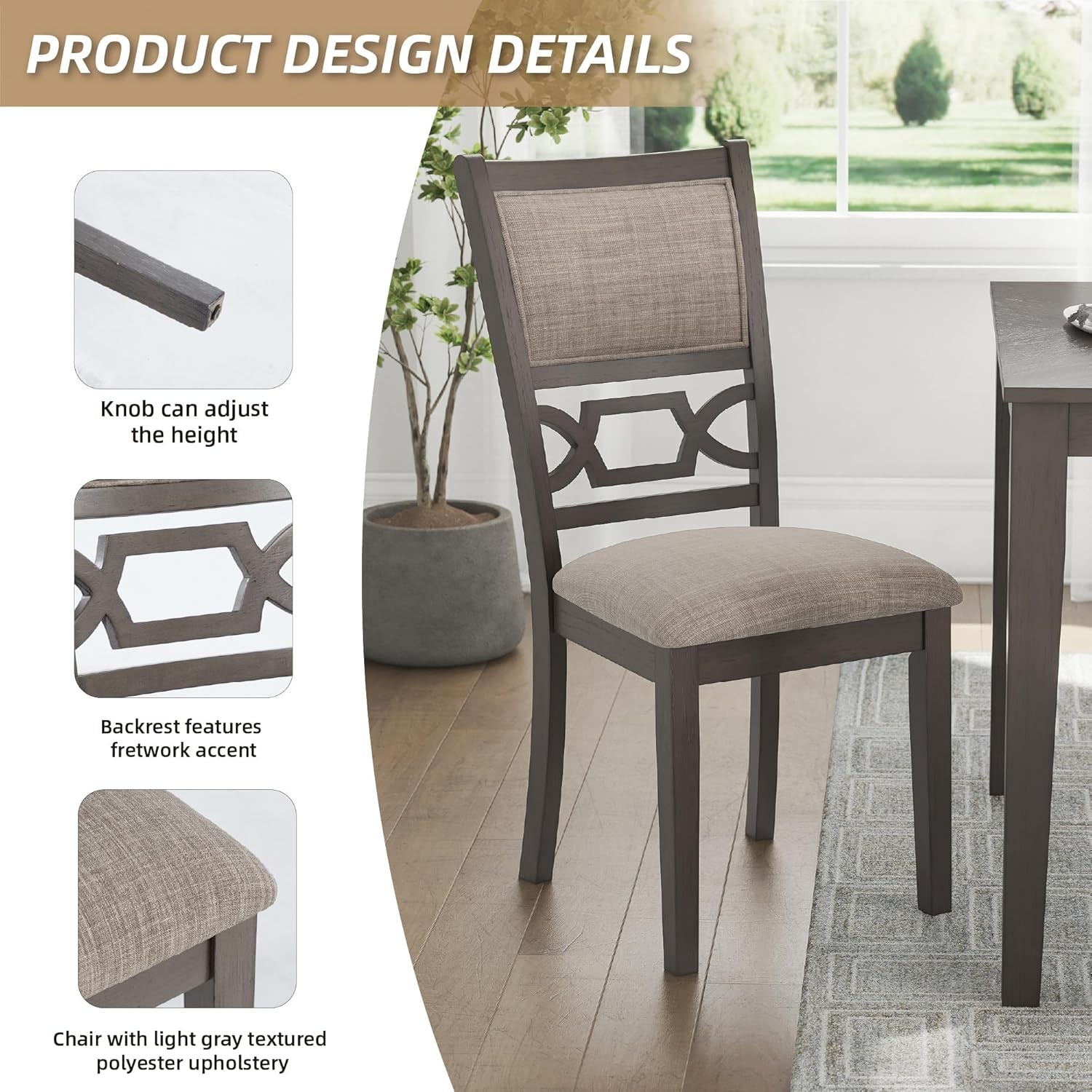 Diamond Patterned Dining Table Set Gray Walnut Stain