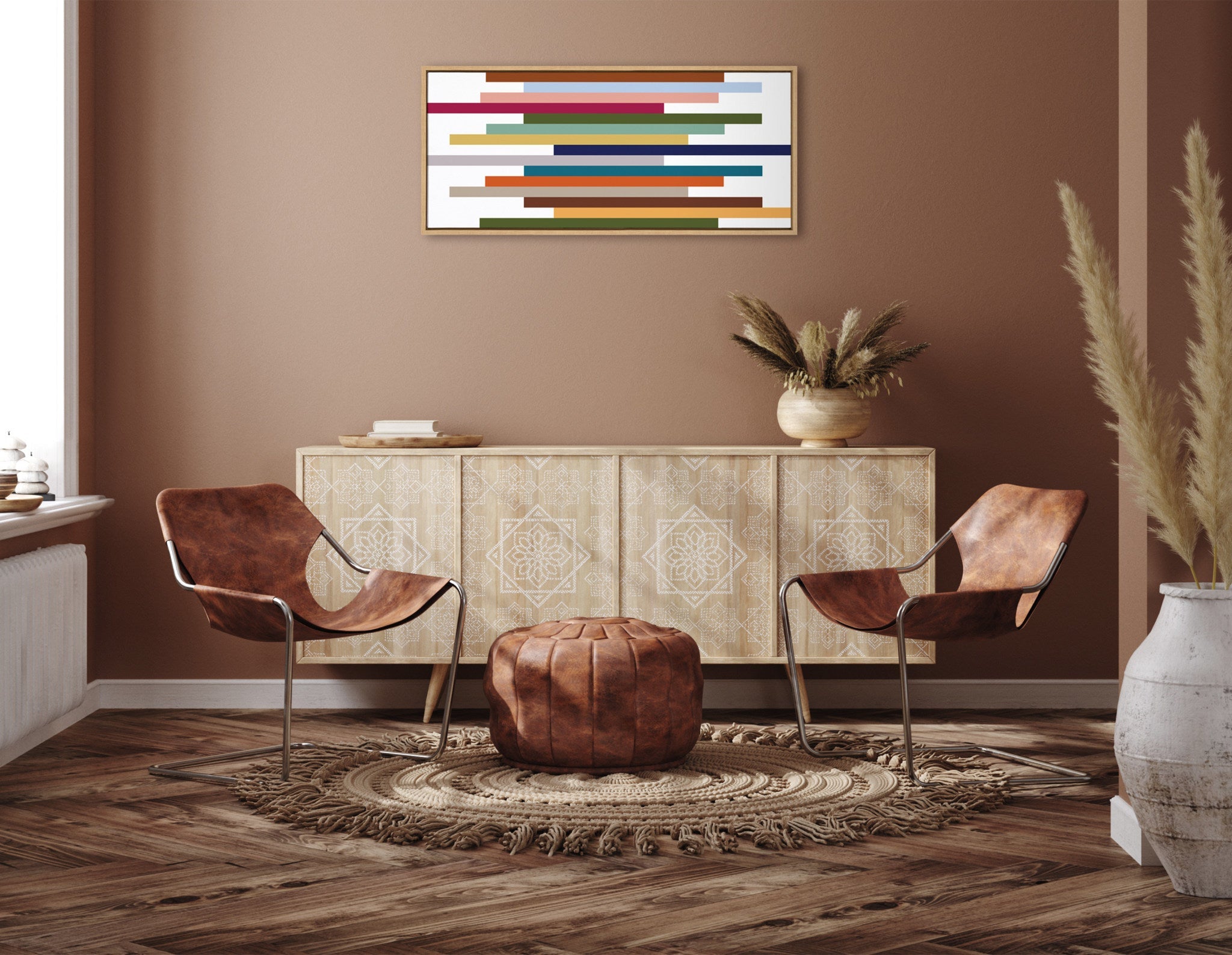 Sylvie Modern Color Block Stacks Framed Canvas by The Creative Bunch Studio