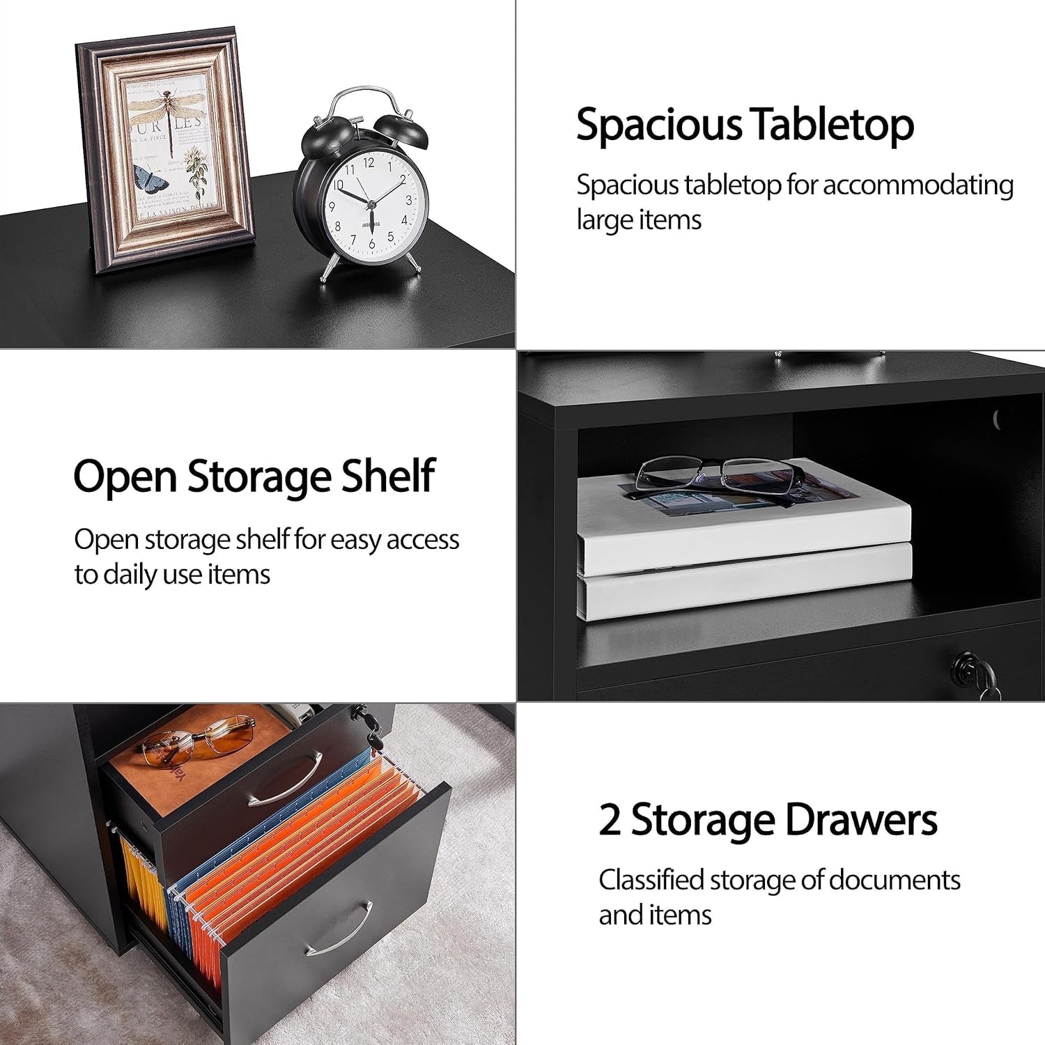 Black Under Desk File Cabinet 2 Drawers Lockable Wheels