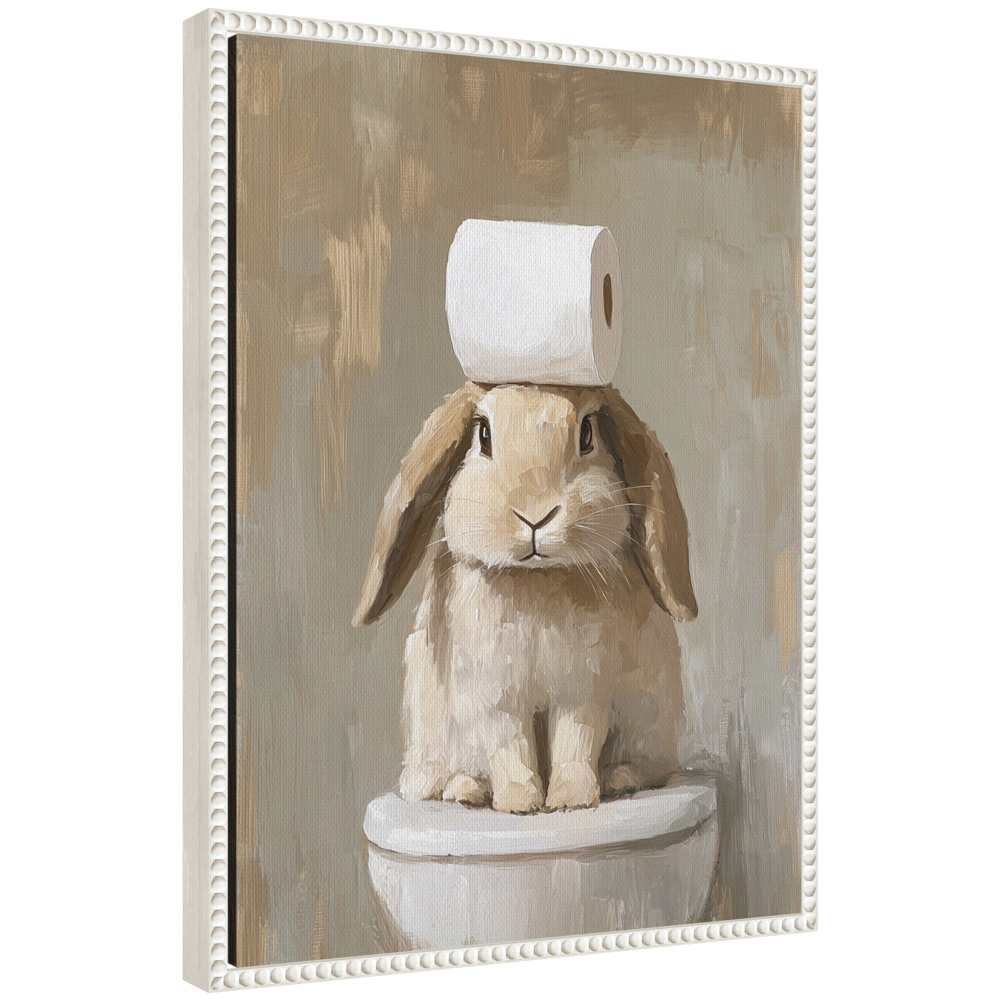Sylvie Toilet Paper Roll on Cute Bunny Head Bathroom Art Framed Canvas by The Creative Bunch Studio