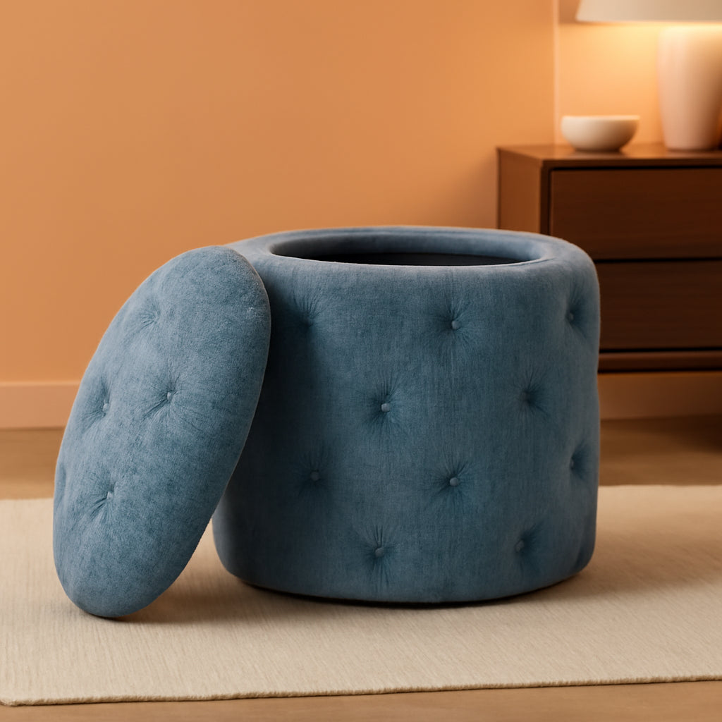 18.75 Inches Circumferential Sky Blue Storage Ottoman