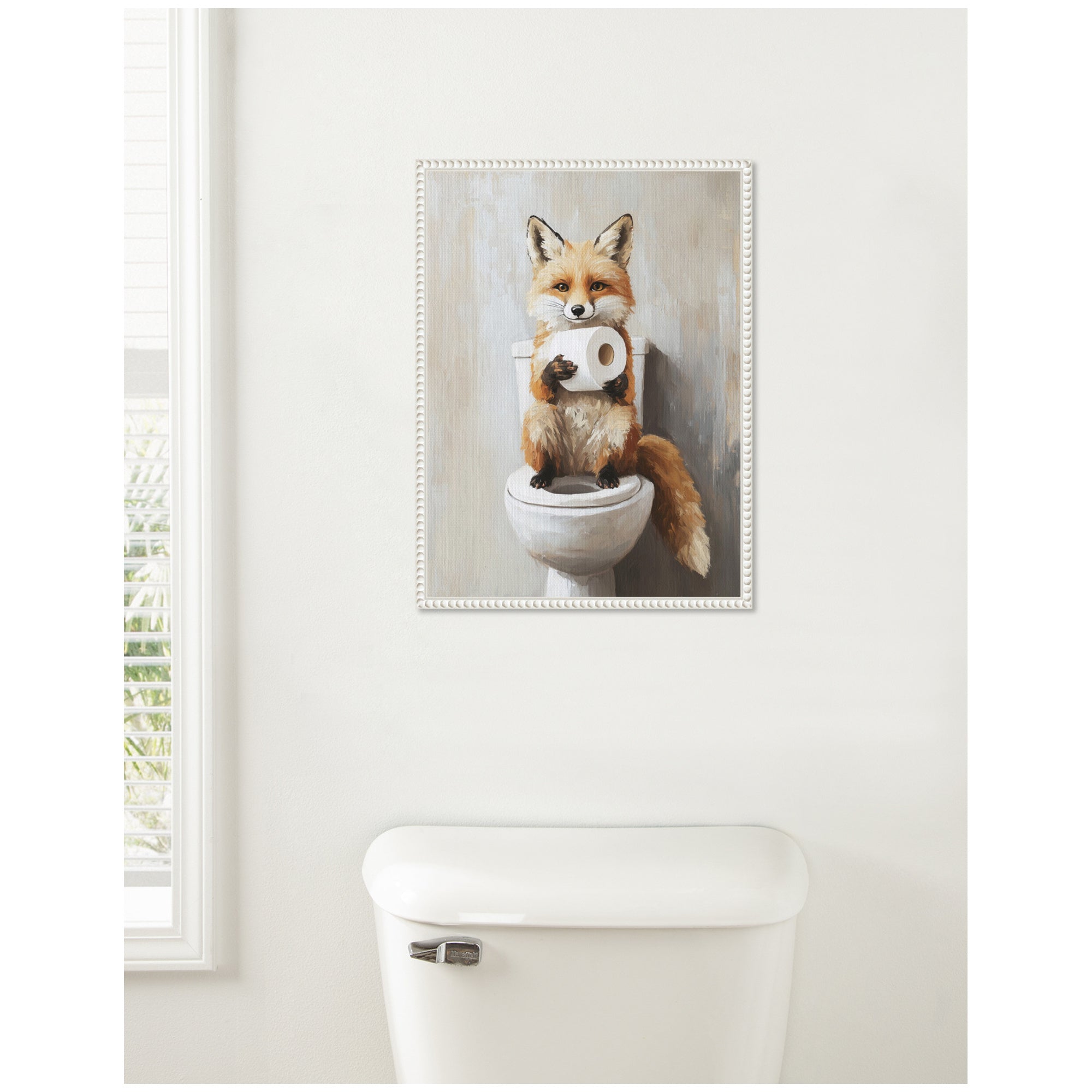 Sylvie Cute Fox Toilet Paper Roll Toilet Bathroom Art Framed Canvas by The Creative Bunch Studio