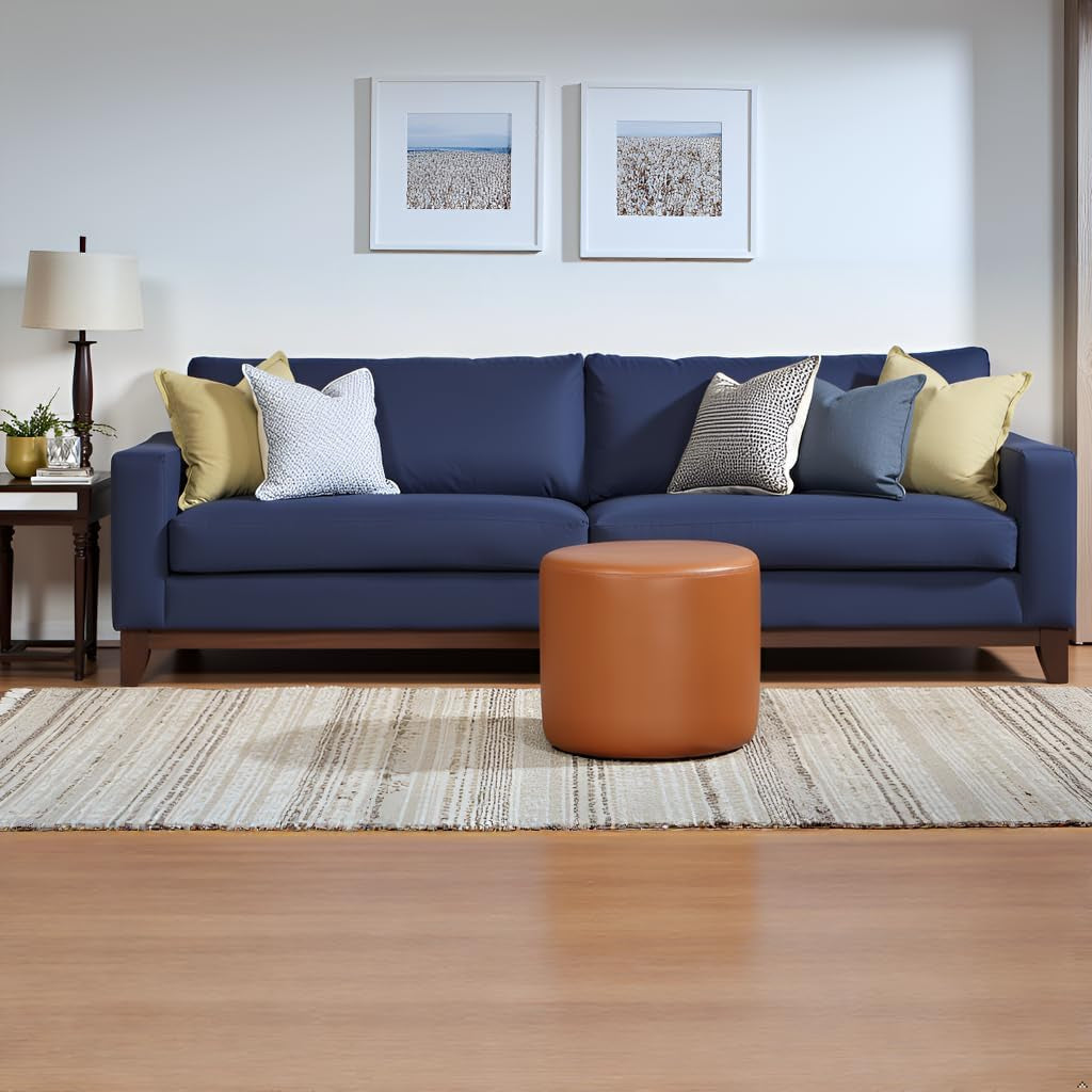 19-Inch Round Caramel Faux Leather Ottoman Footrest