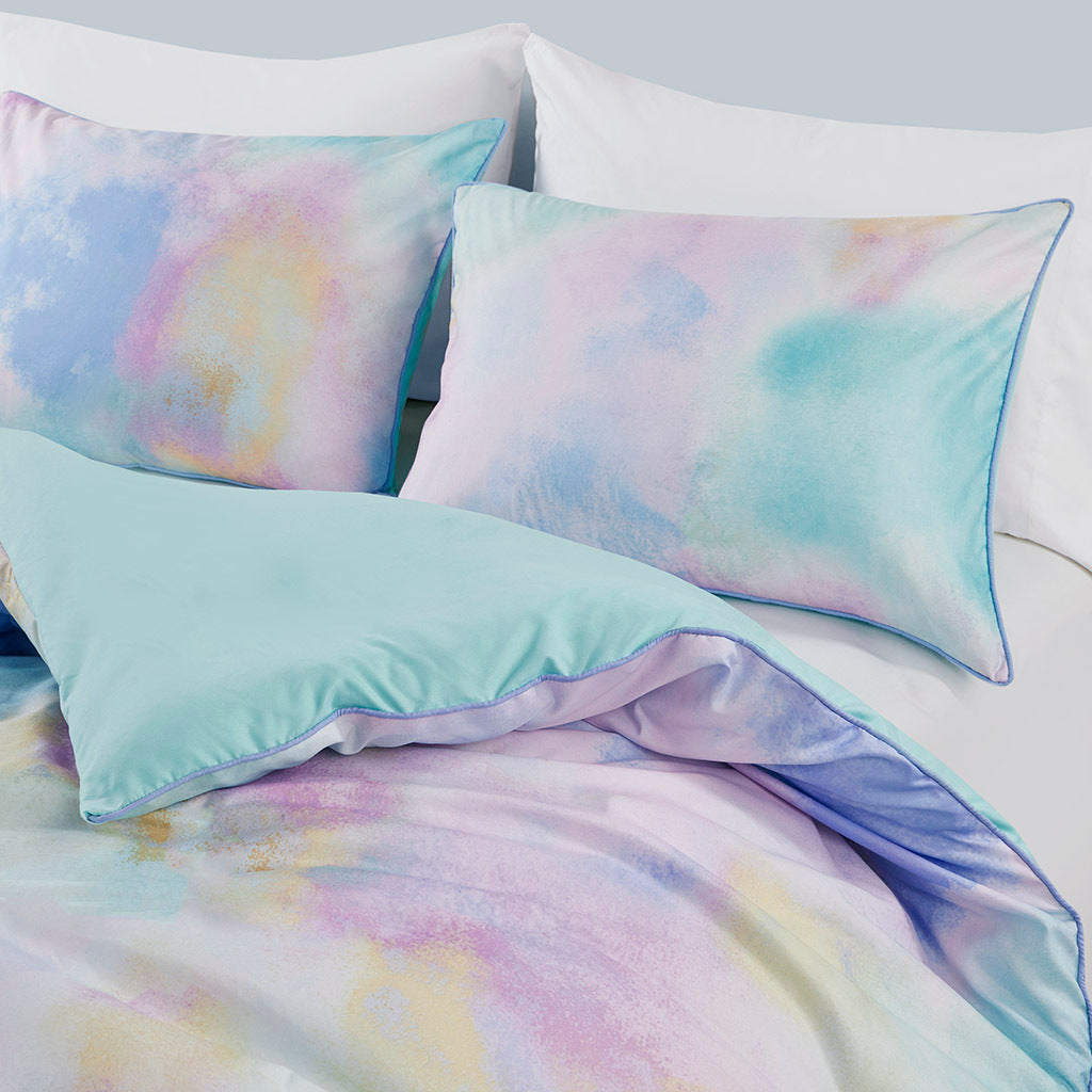 Full/Queen Watercolor Tie Dye Printed Comforter Set with Throw Pillow