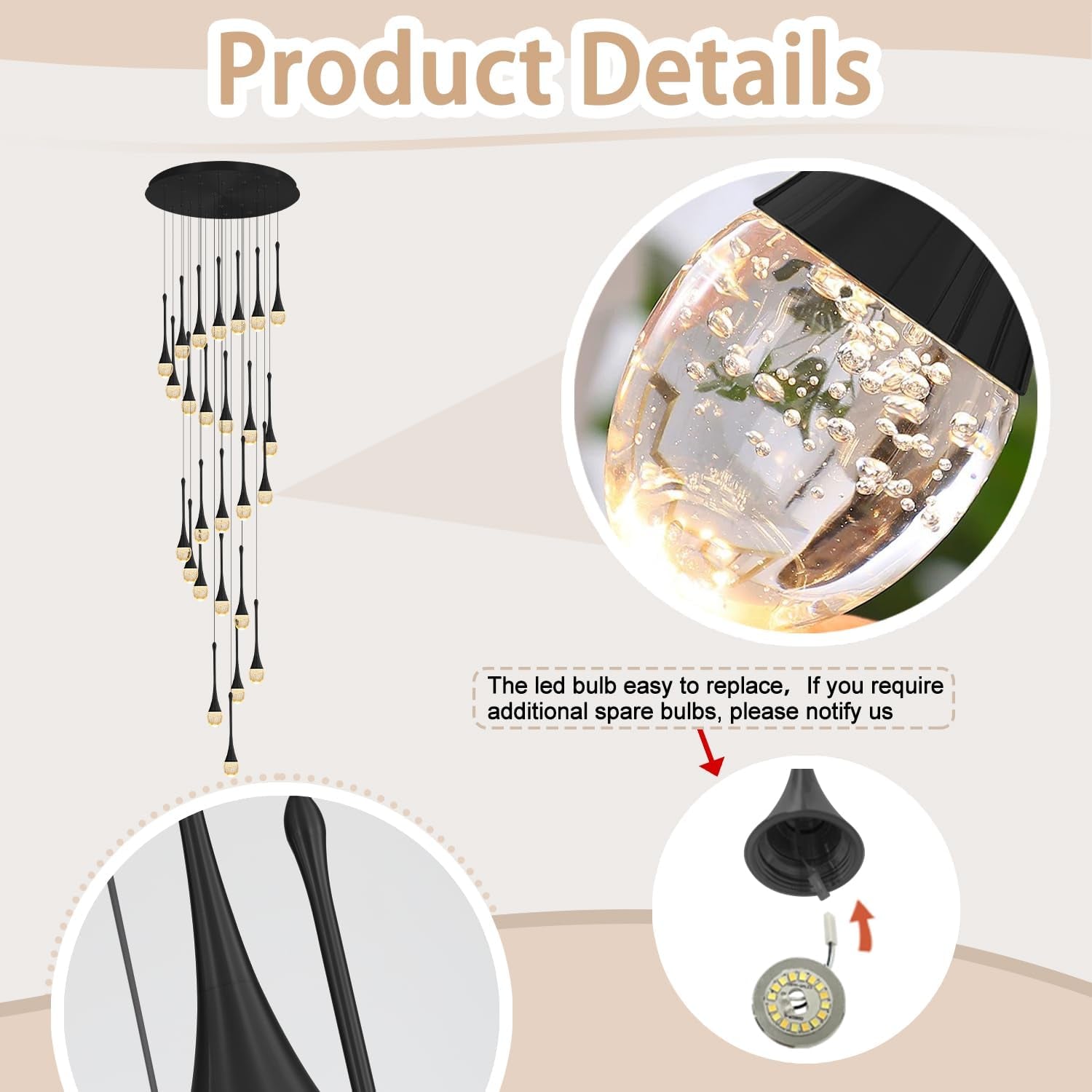 Black 26 Light Crystal Chandelier Adjustable Height-4