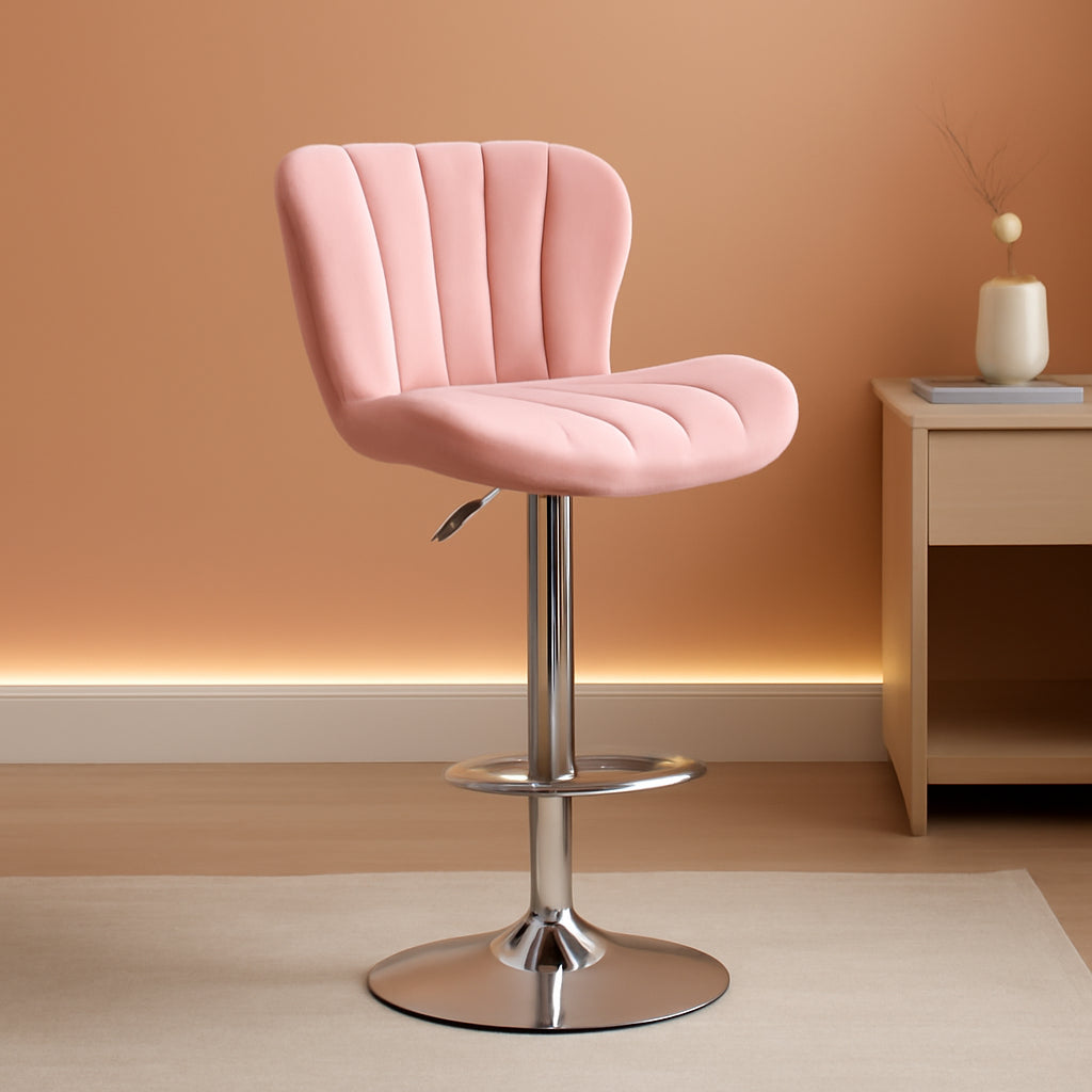 Pink Velvet Adjustable Swivel Barstools Set Of Two