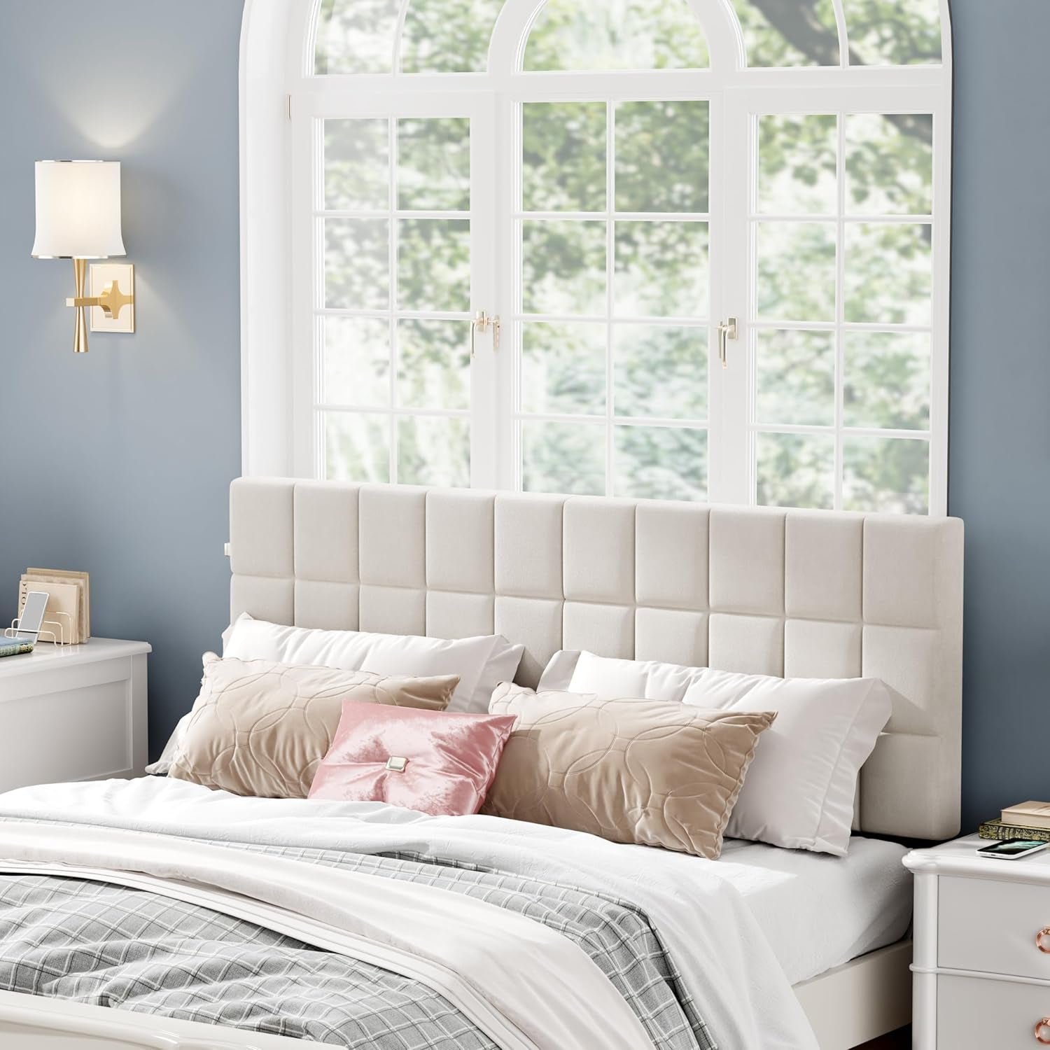 Velvet Tufted King Size Headboard with Adjustable Height