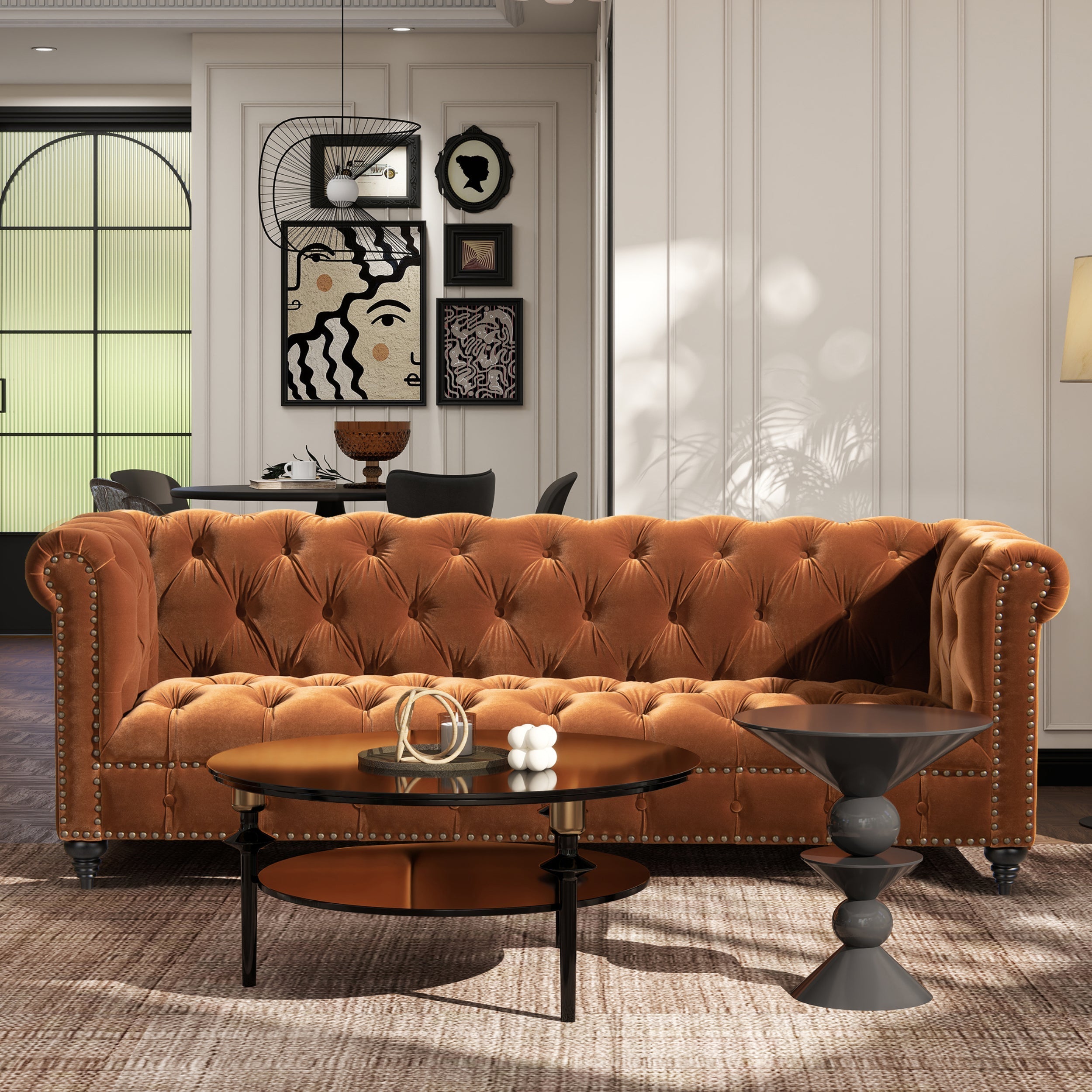 Alto 88' Tufted Chesterfield Sofa, Burnt Orange Performance Velvet
