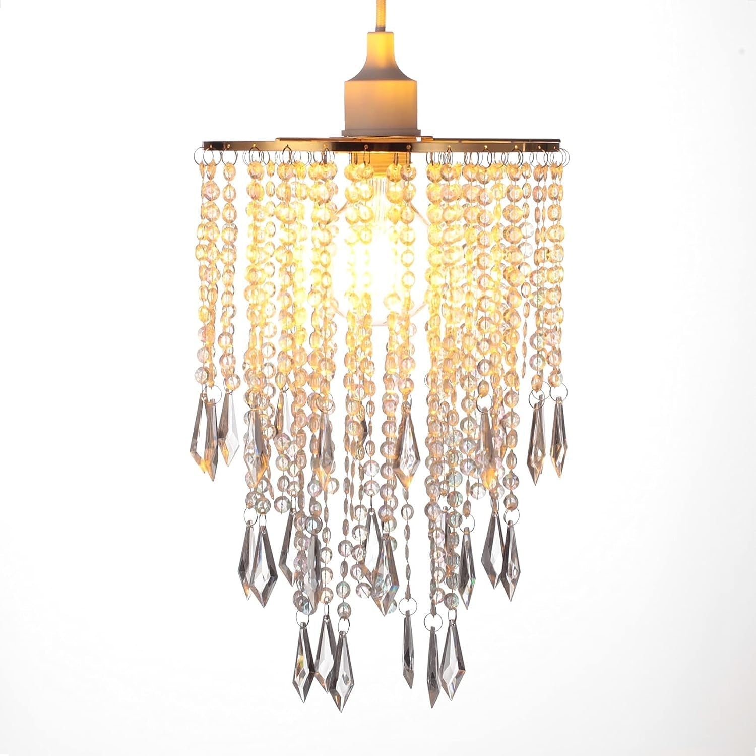 Acrylic Beaded Chandelier Pendant Light Fixture Gold-1