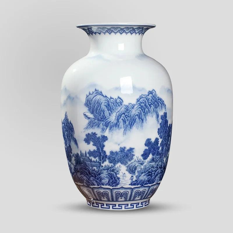 Classic Antique Chinese Blue and White Ceramic Vase - PRHOMZ