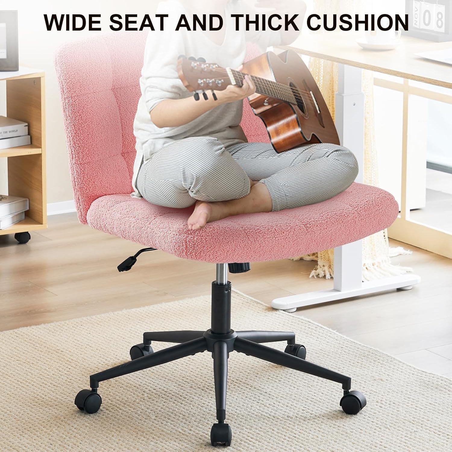 Pink Swivel Office Chair With Wheels Height Adjustable