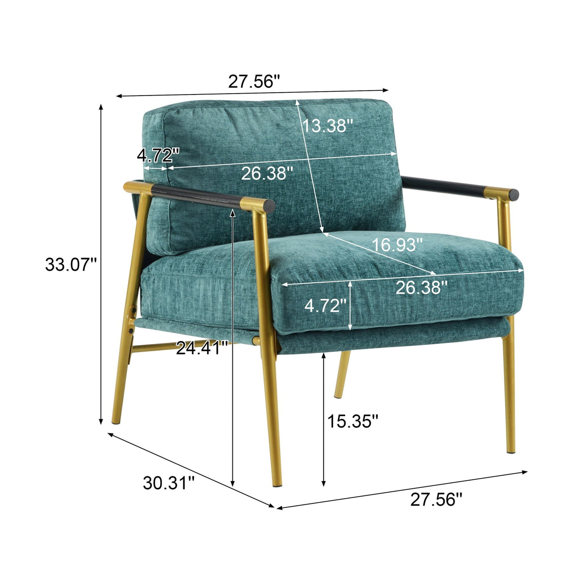 Modern Accent Chair with Plush Cushions and Wooden Armrests - Available in Multiple Colors