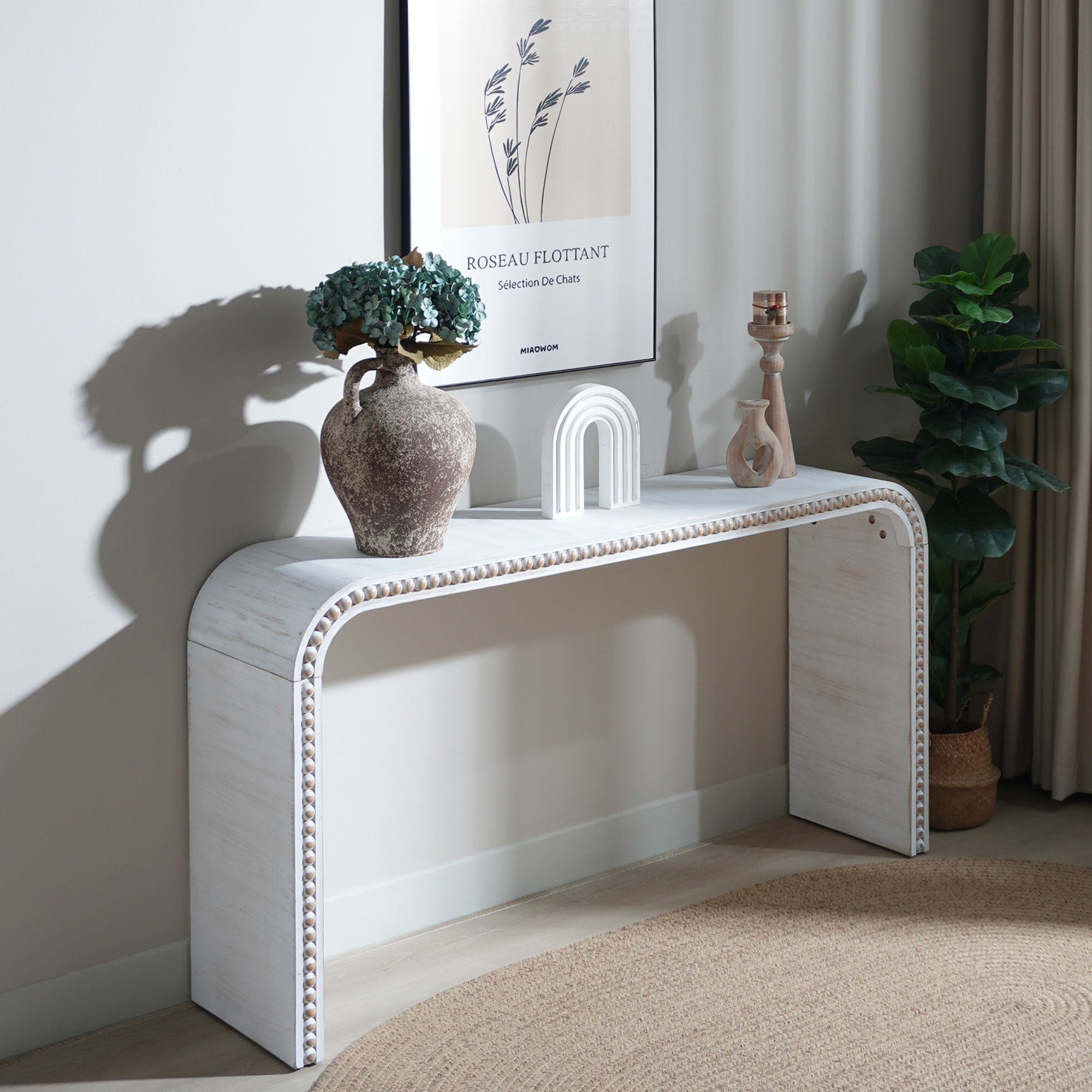 Washed White Console Table, 59in Entryway Table