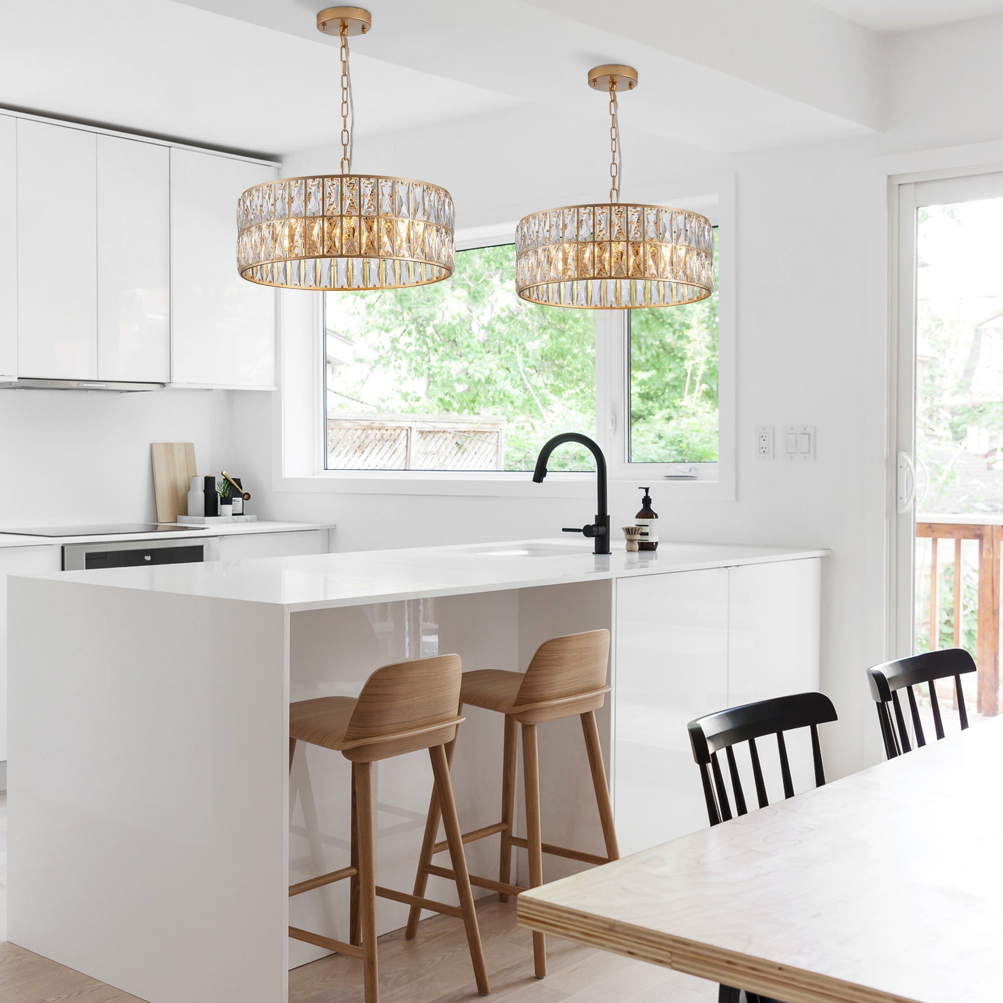 18' Golden Modern Crystal Drum Chandelier - 6-Light Pendant Lighting