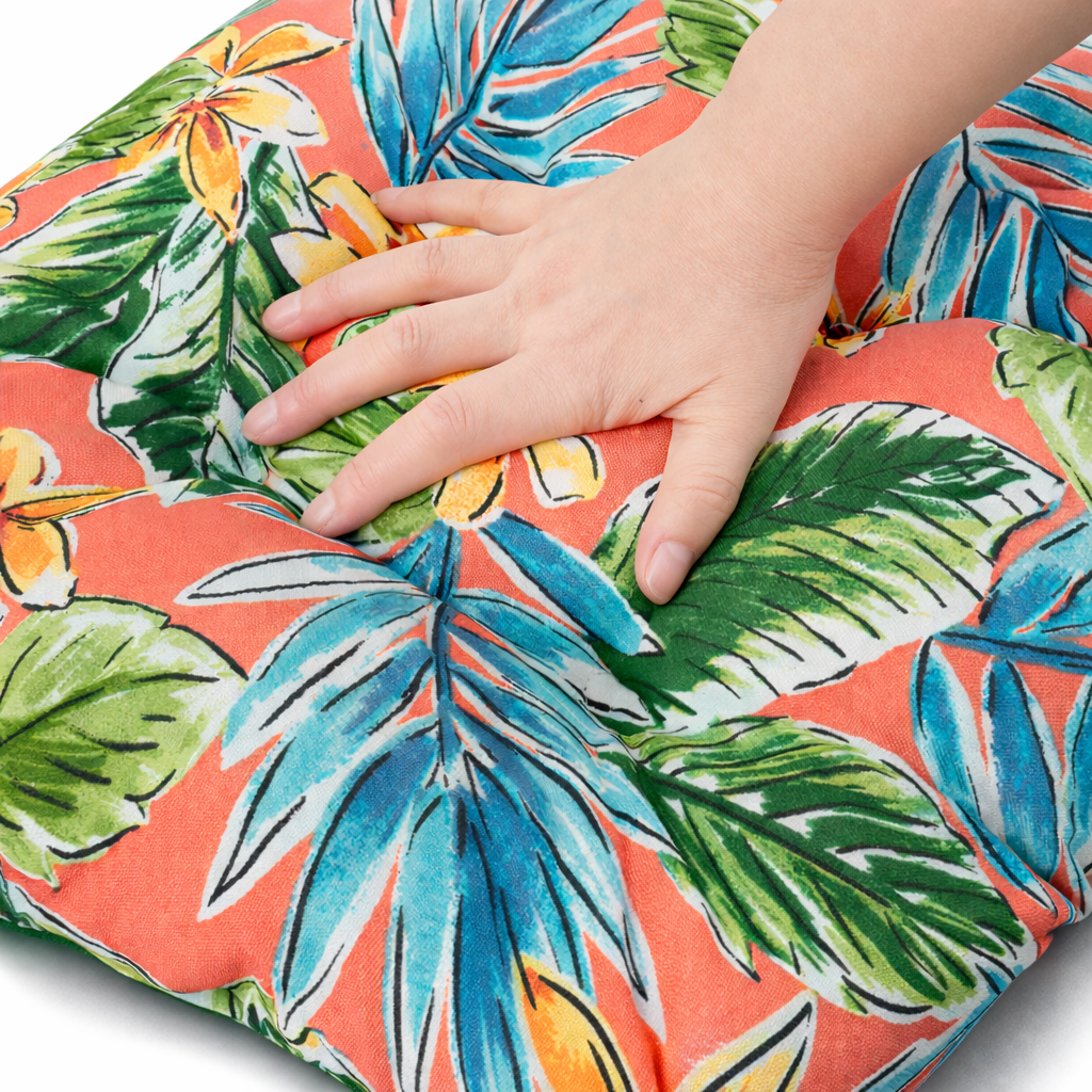 Outdoor Chair Cushions Set of 2, 19 x 19 x 4 Inch Tufted Seat Cushions with Ties