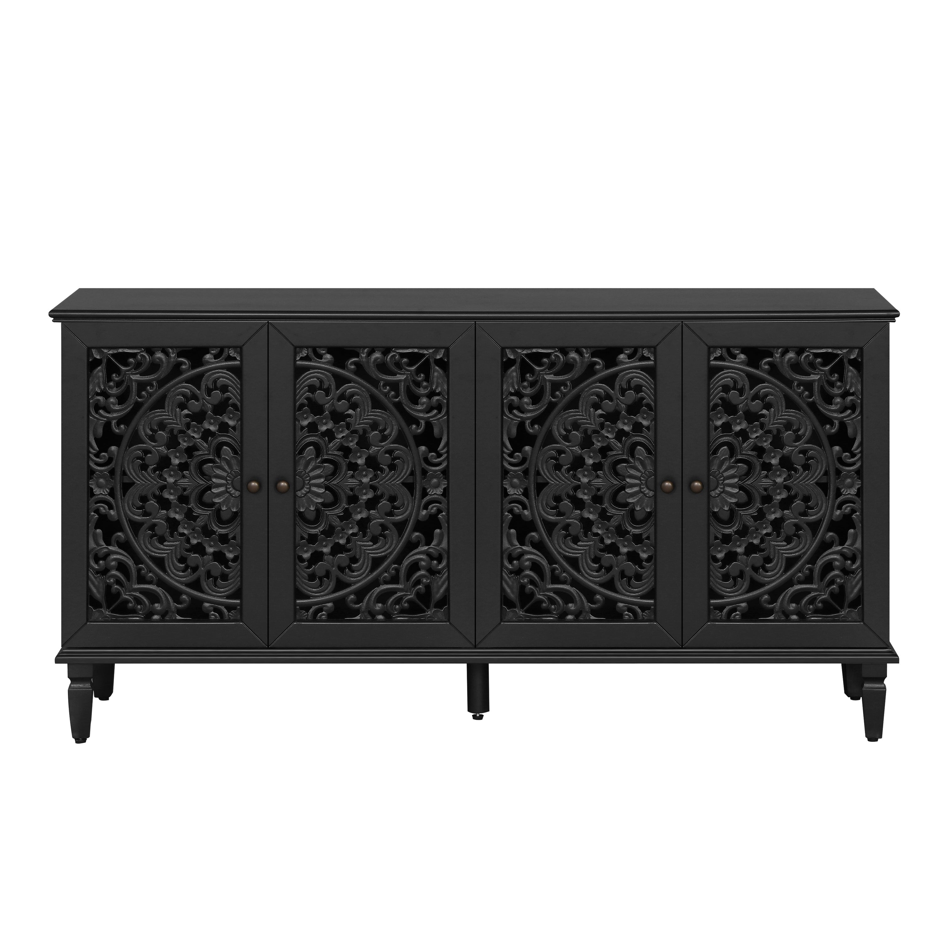 60" Antique Buffet Cabinet with Floral Carvings