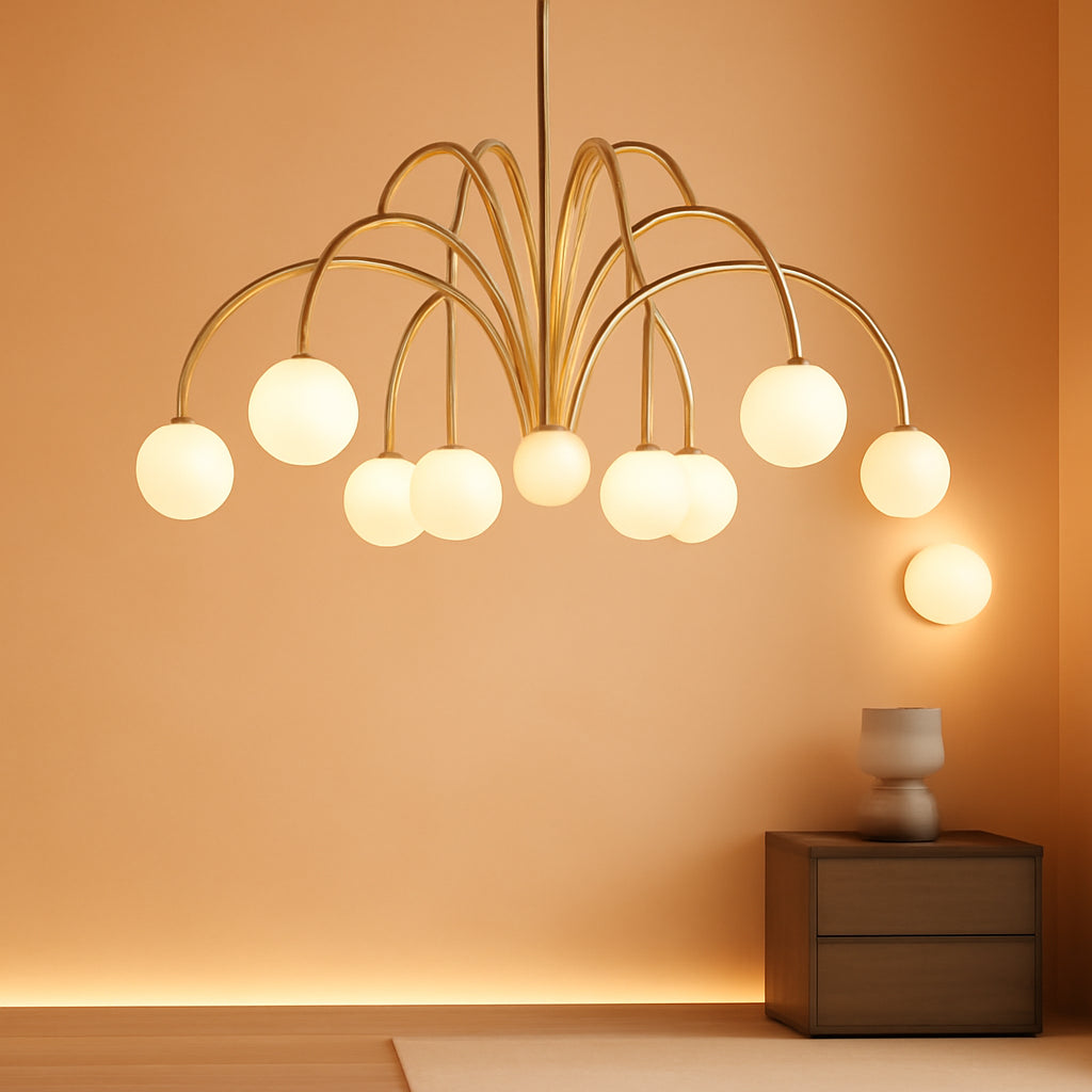 Gold Sputnik Chandelier 52 Inch Radiant Milk Glass Shades-0