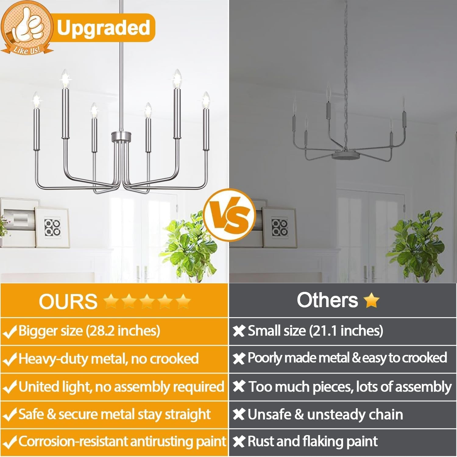 6 Light Brushed Nickel Farmhouse Chandelier For Dining Room