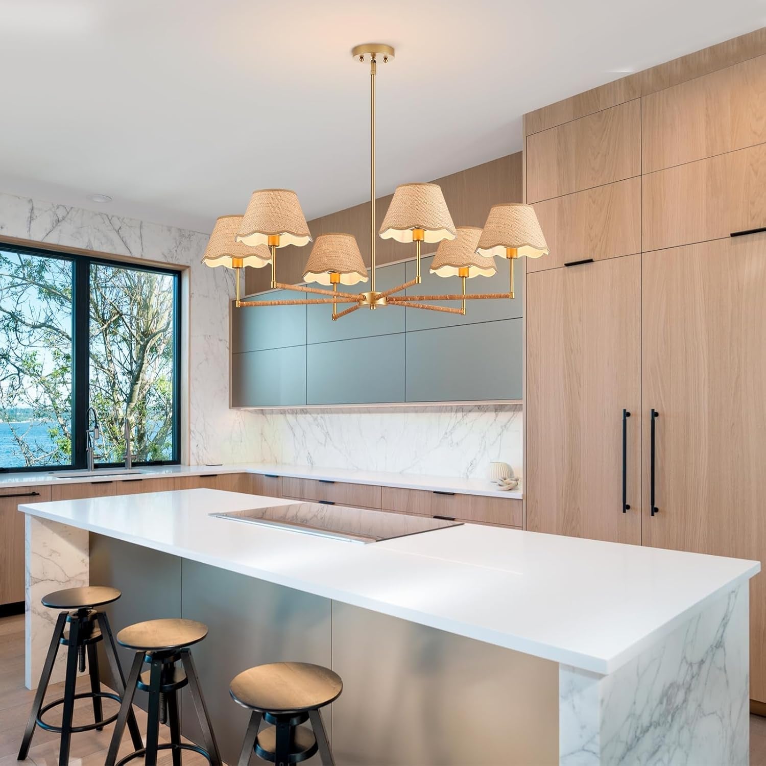 39Inch Boho Rattan Chandelier PendantLight 6 Lights-3