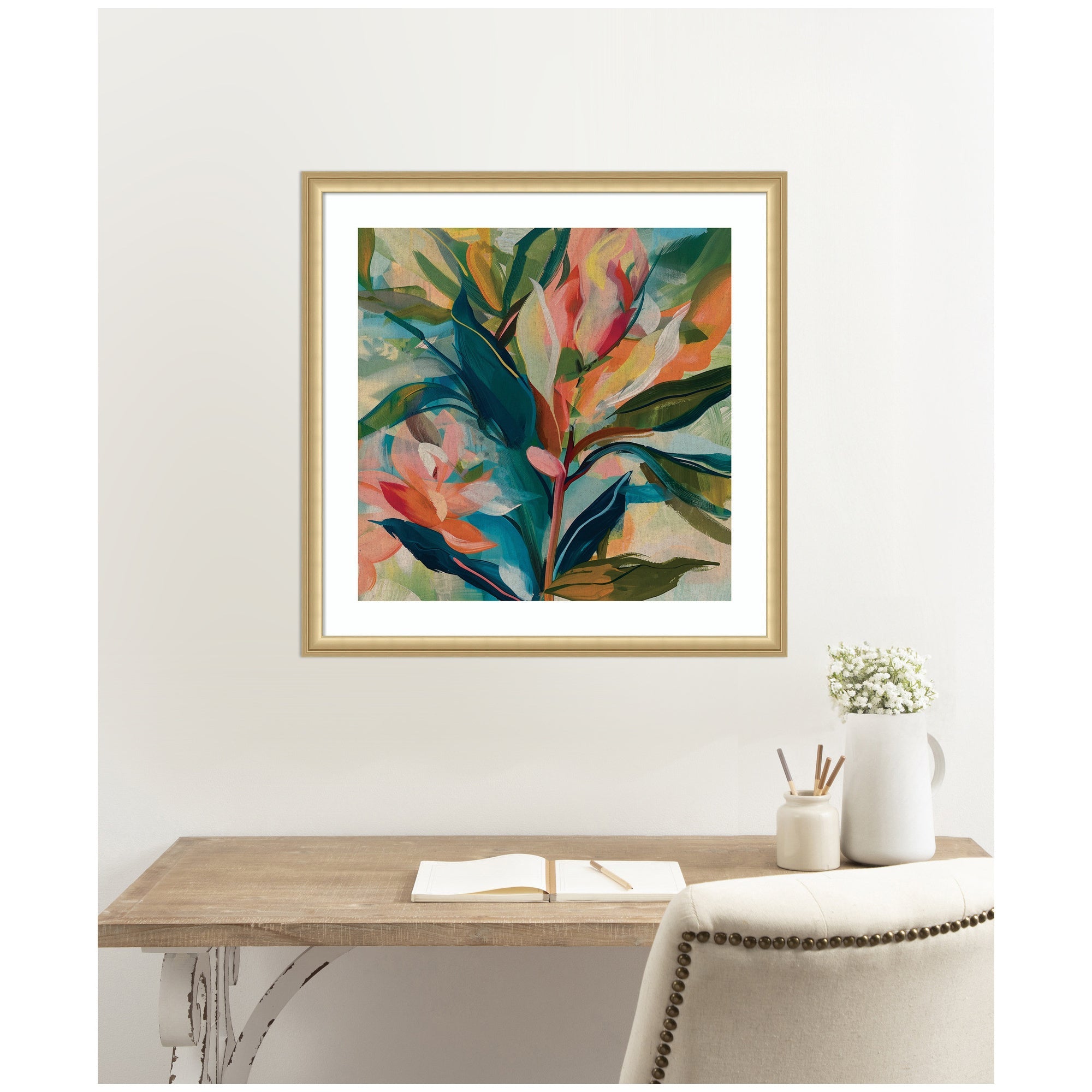 Framed Art Colorful Tropic Botanical Abstract Neutral Linen by The Creative Bunch Studio