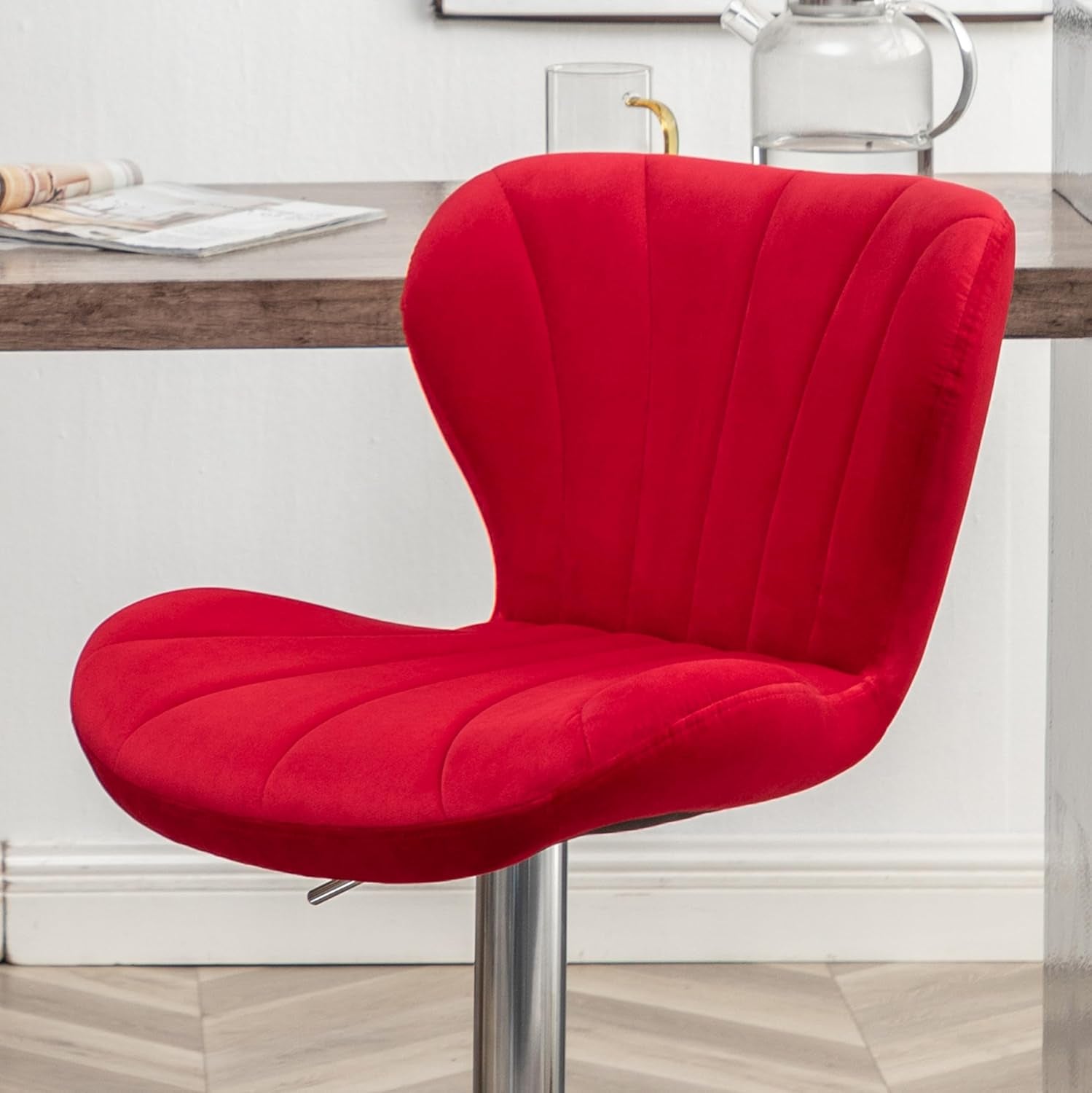 Velvet Adjustable Swivel Bar Stool Set Of 2 In Red