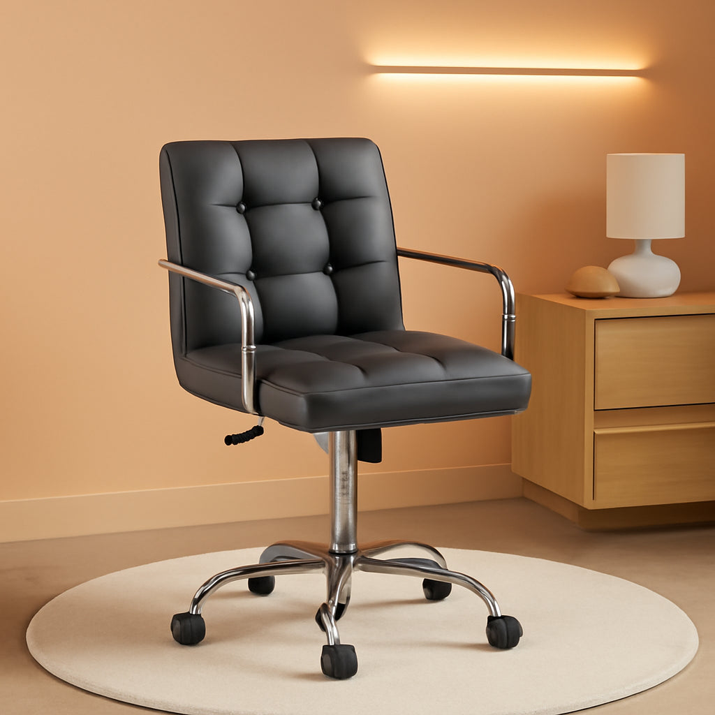 Grey Leather Office Chair With Armrests For Home Office