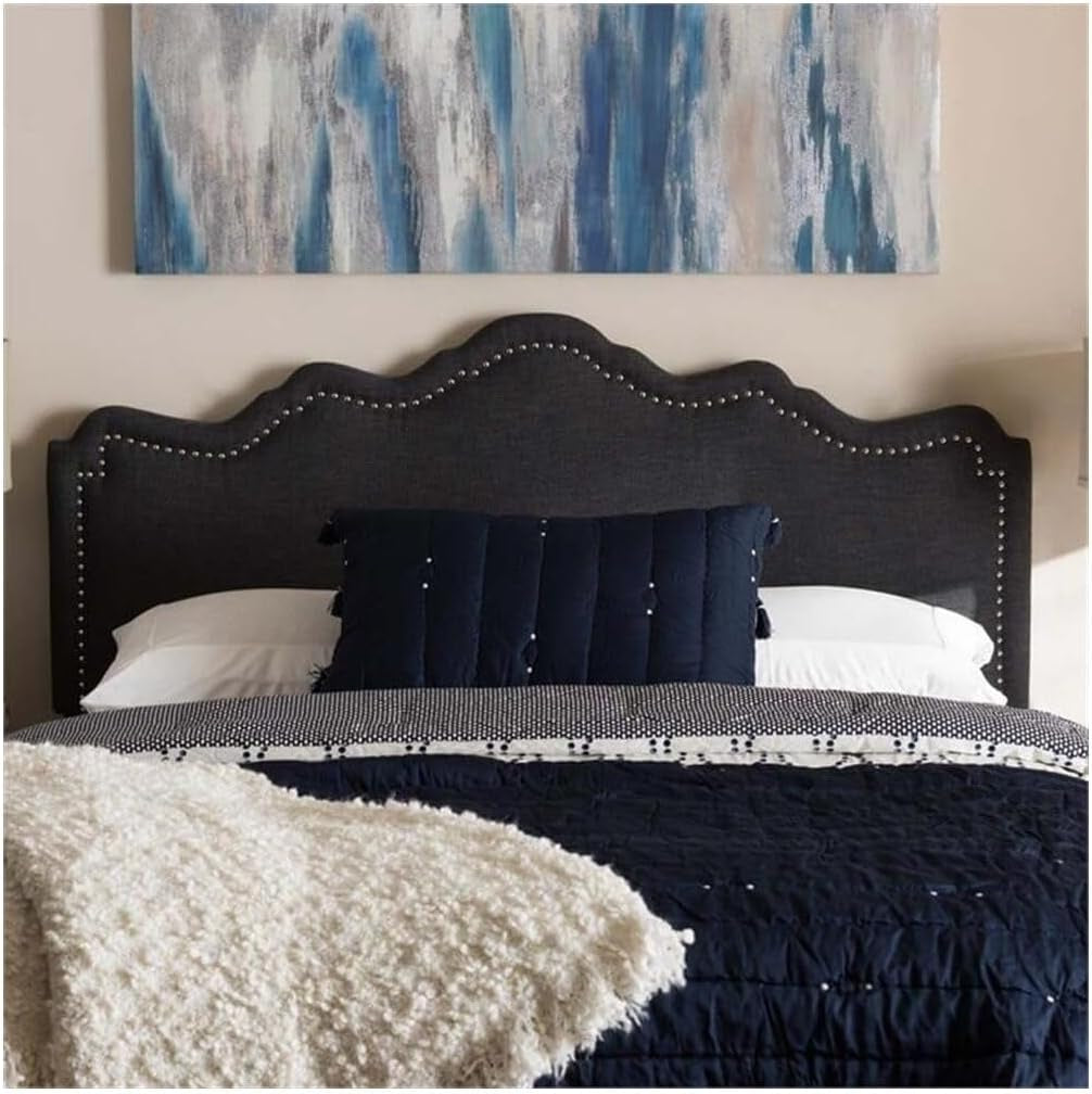 Elegant Upholstered Dark Gray Queen Headboard for Bedrooms