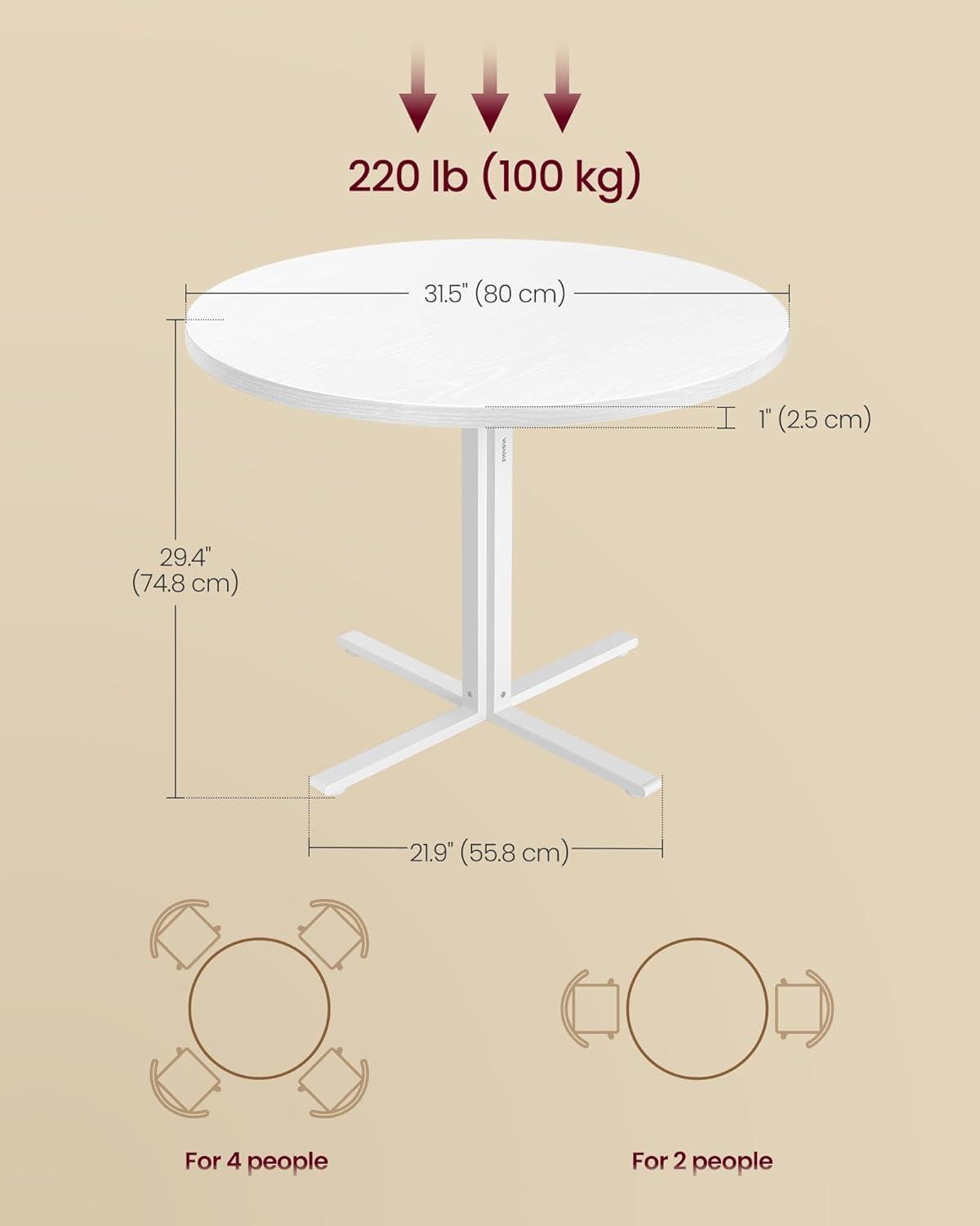 Snow White Round Dining Table 31 Inch Diameter Seats Four