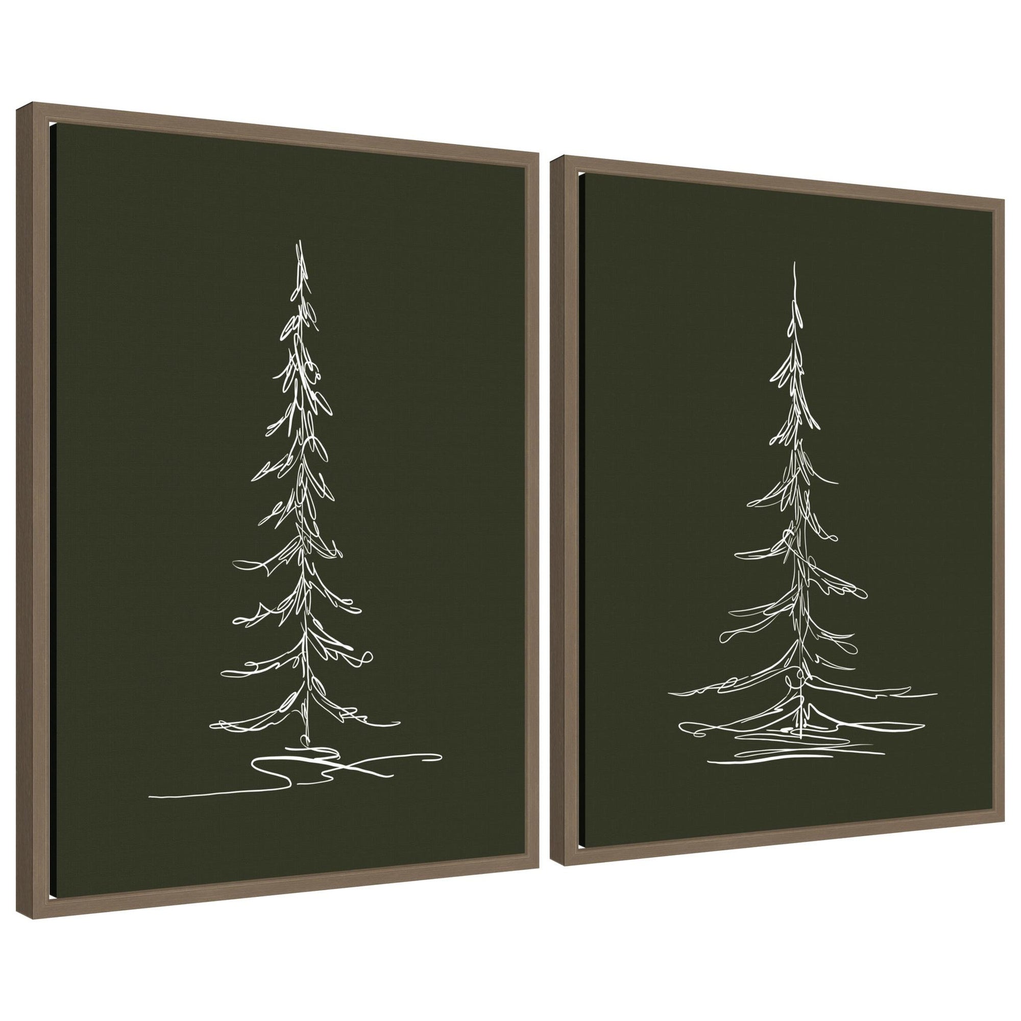Sylvie Minimalist Evergreen Trees Sketch - 2 Piece Framed Canvas Art Set by The Creative Bunch Studio