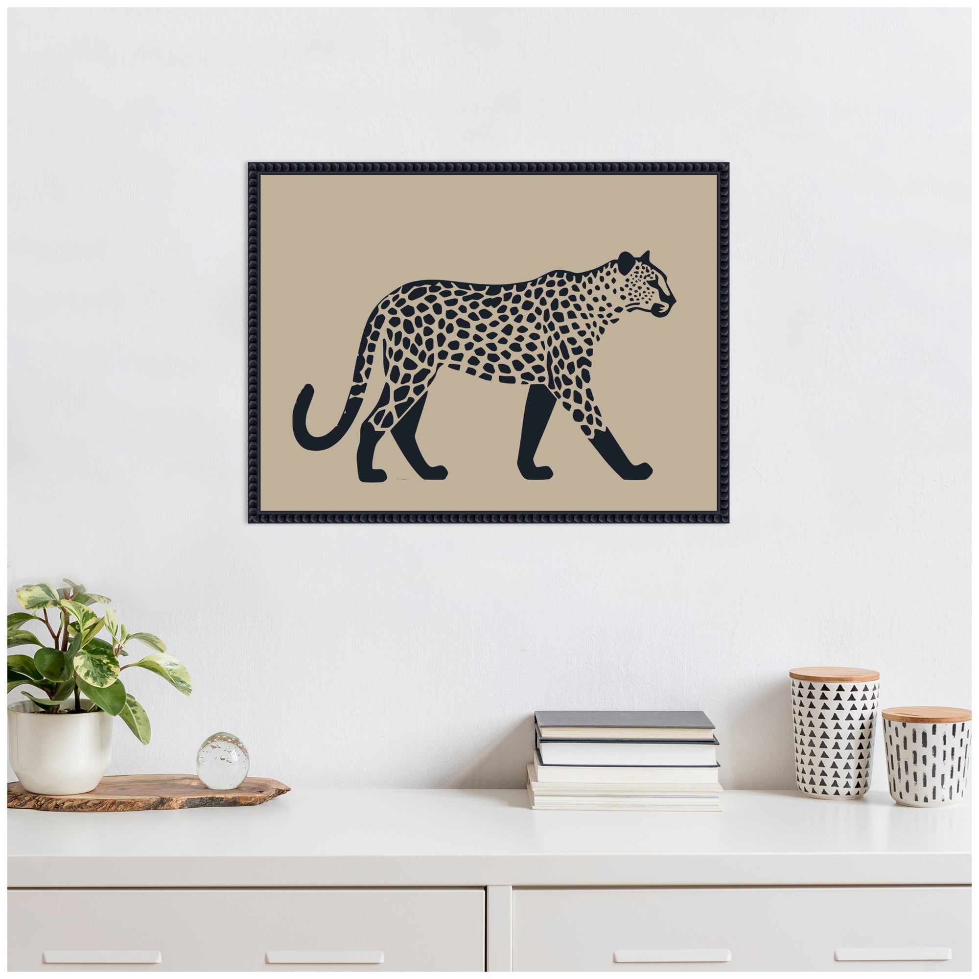 Modern Linocut Leopard 2 by The Creative Bunch Studio Framed Canvas Wall Art Print