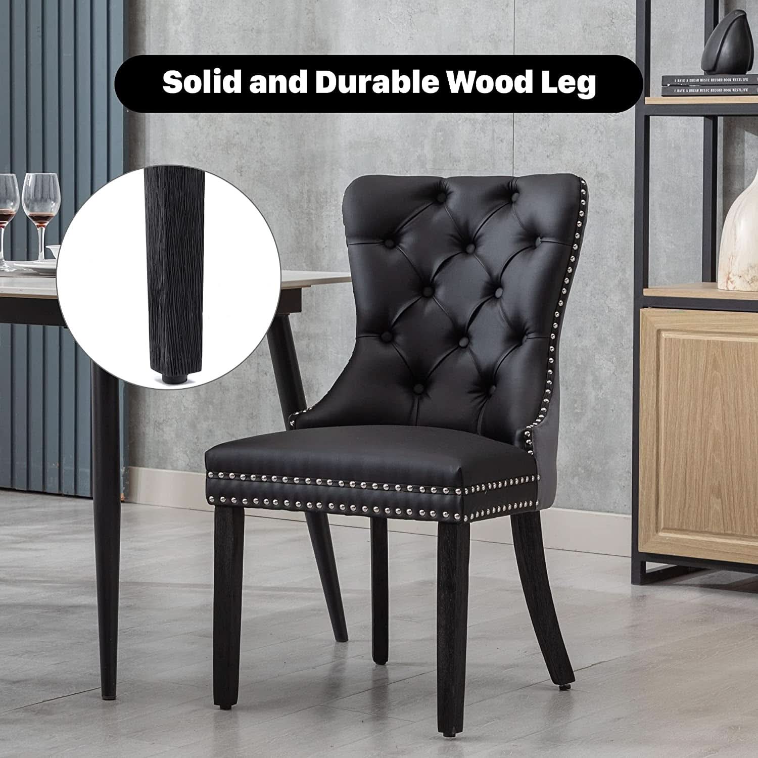 Black And Dark Grey Velvet Dining Chairs Set Of 6 With Nailhead Trim Pull Ring